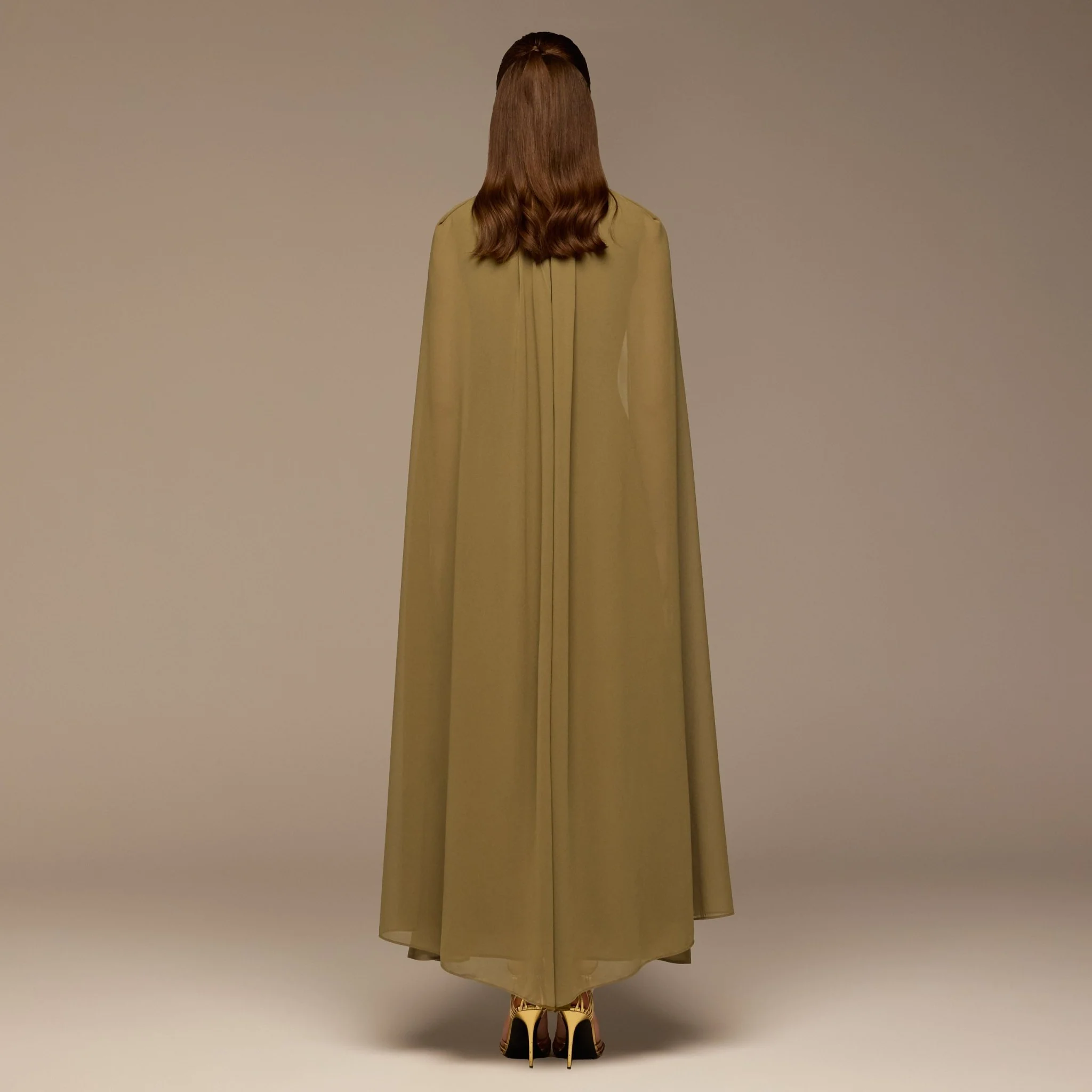 Olive High Neck Chiffon Maxi Dress - Image 4