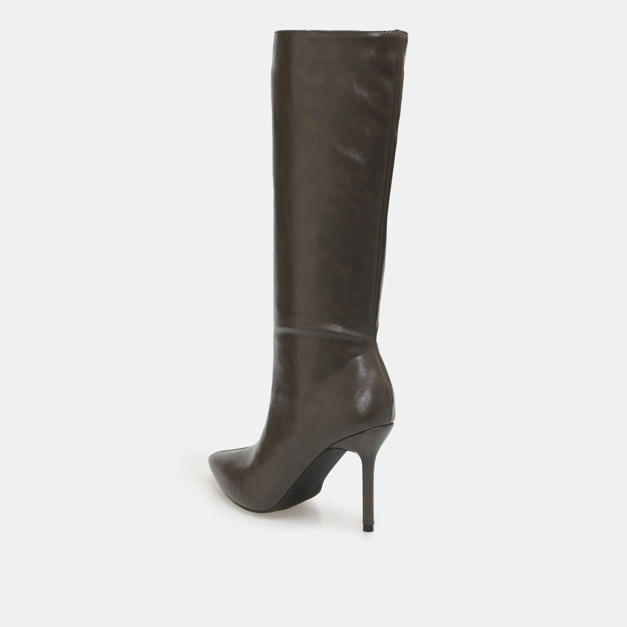 Olive Leather High Heel Knee-High Boots - Image 4