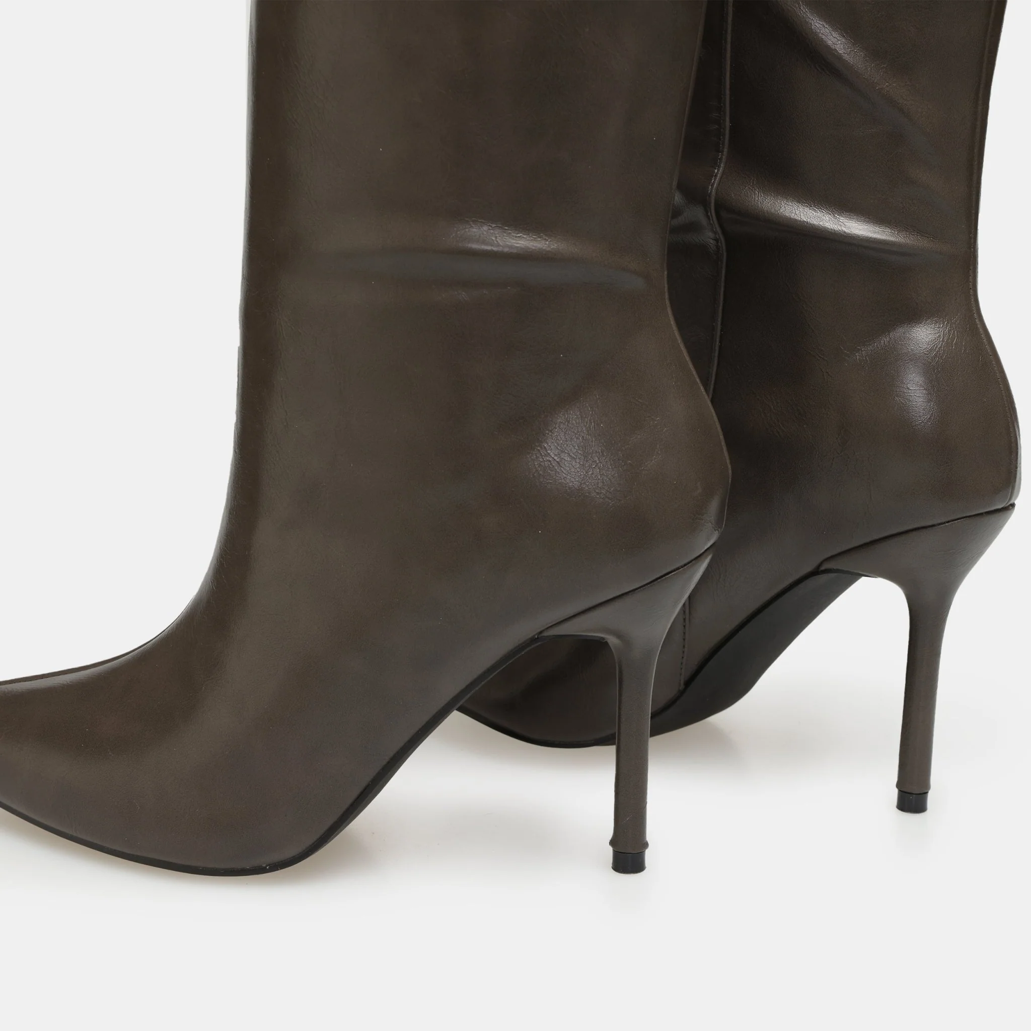 Olive Leather High Heel Knee-High Boots - Image 5