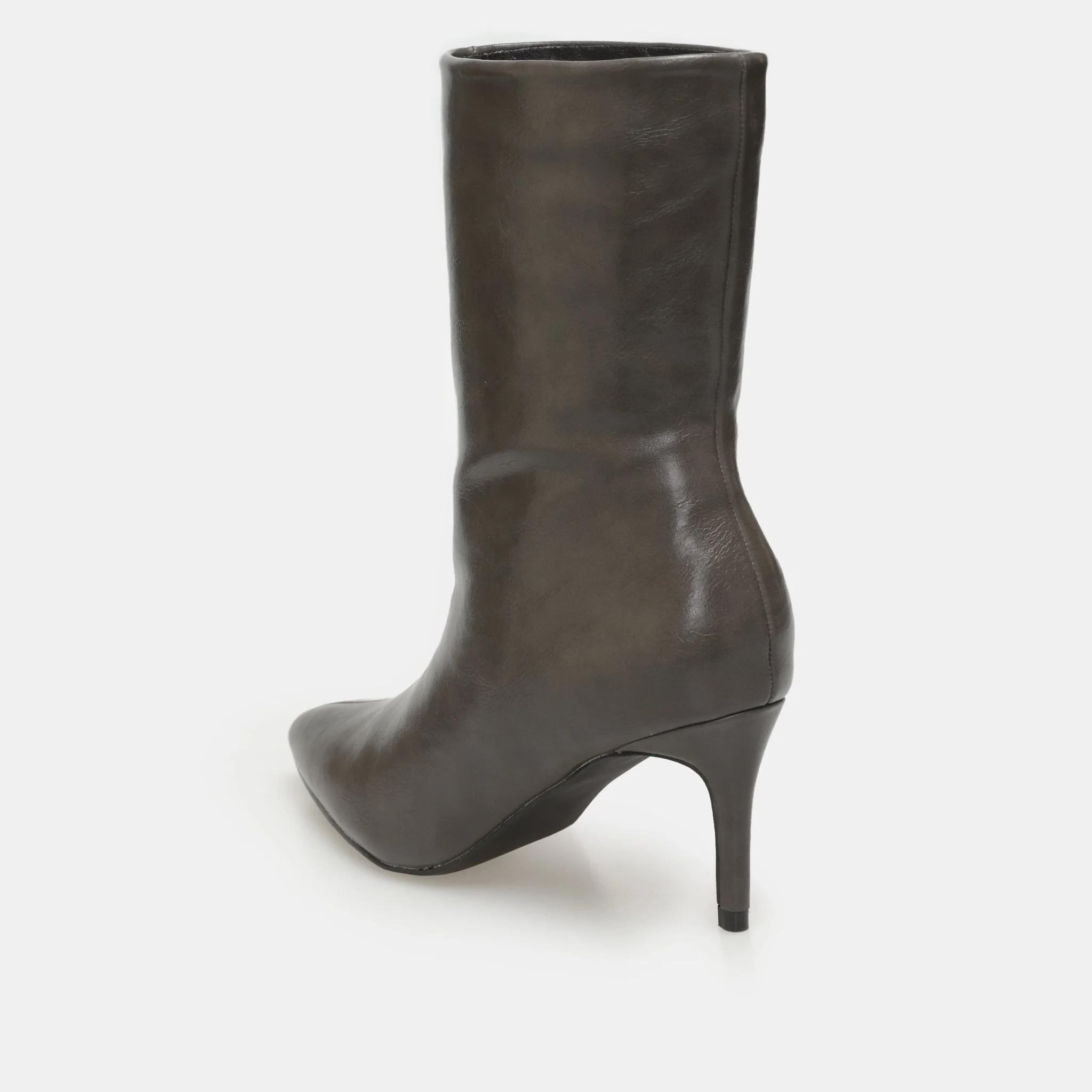 Olive Leather Mid-Calf High Heel Boots - Image 3