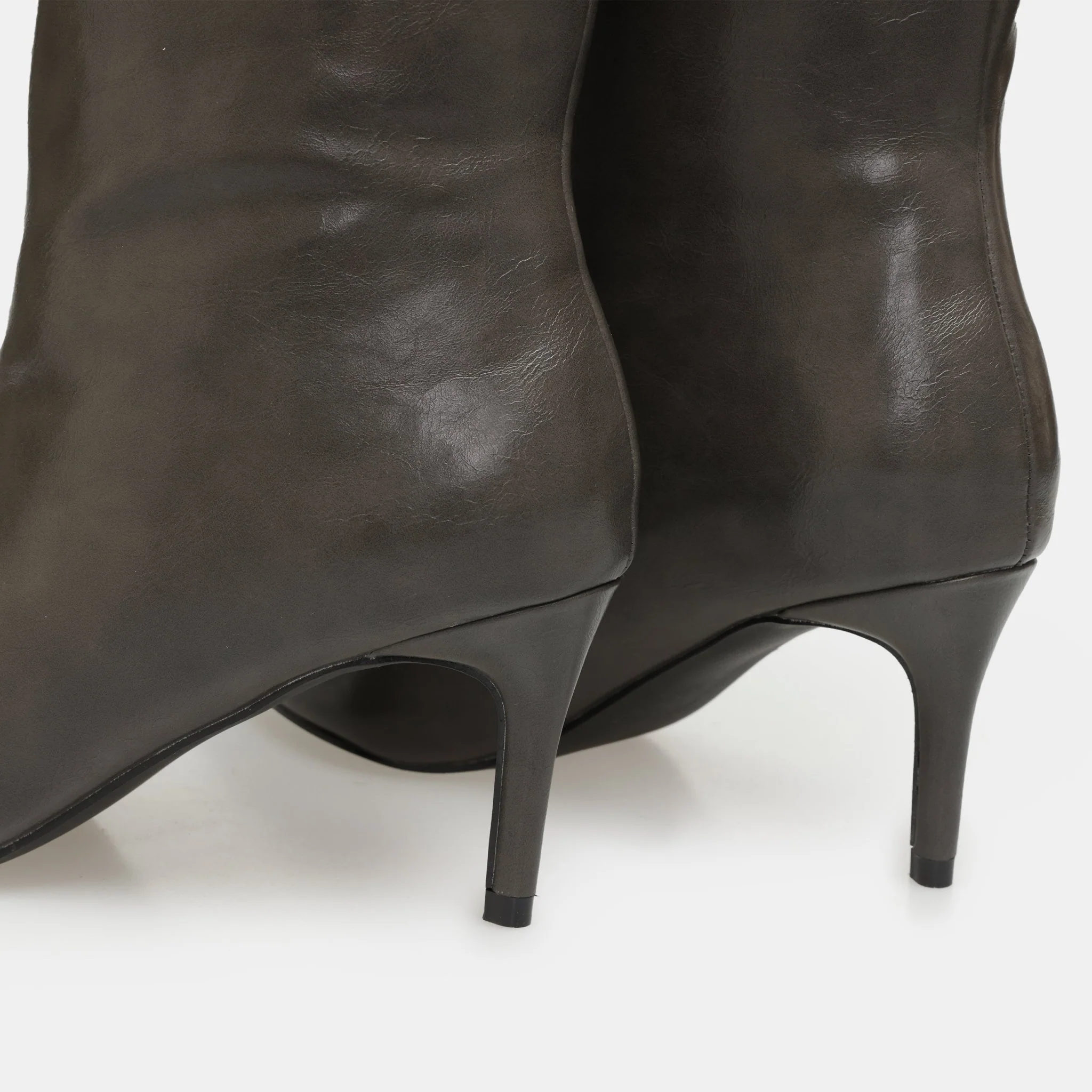 Olive Leather Mid-Calf High Heel Boots - Image 5