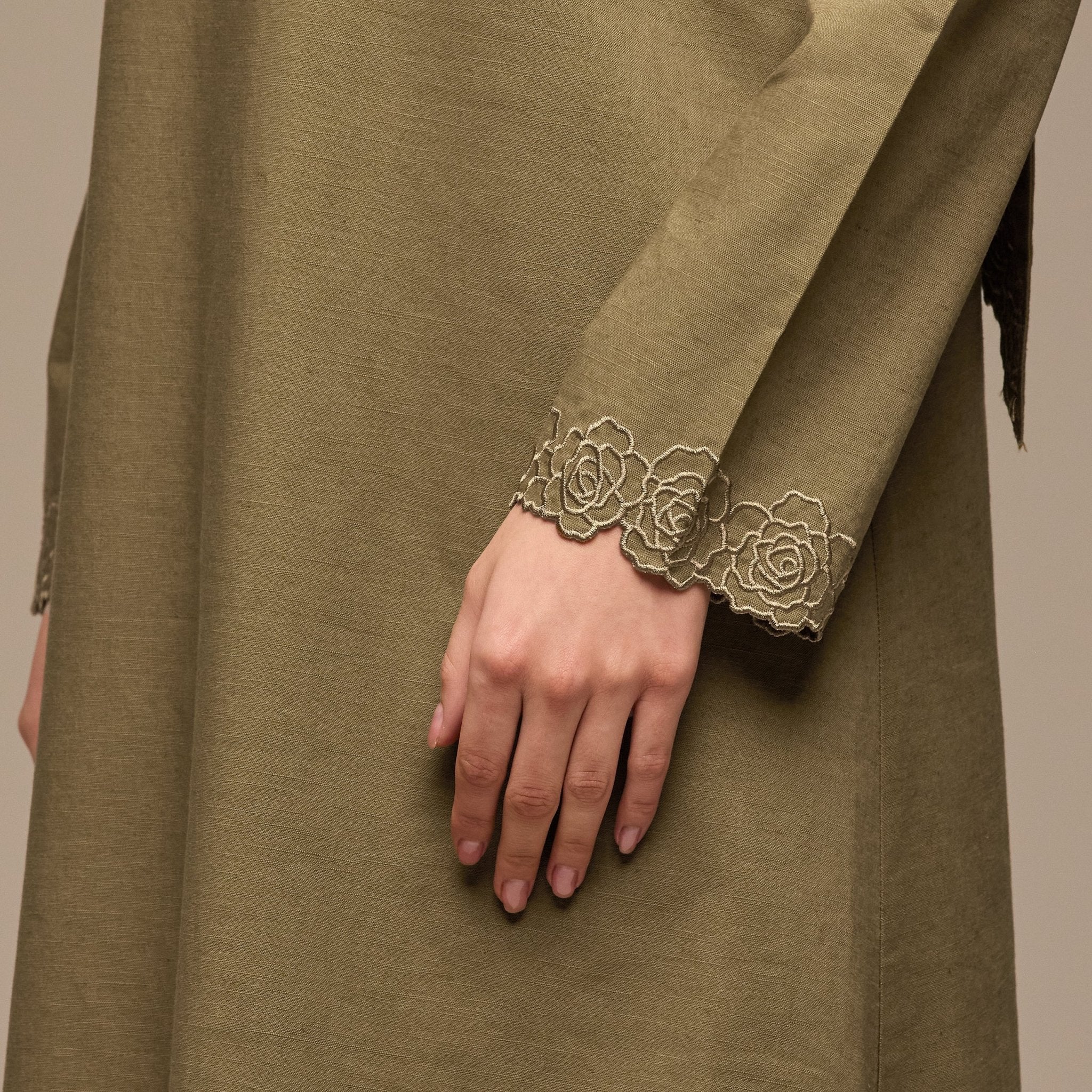 Olive Folded-Neck Linen Maxi Dress - Image 4