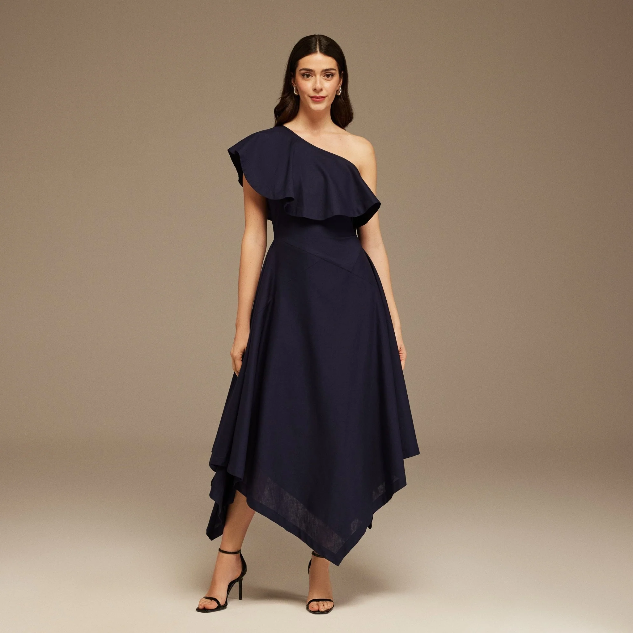 One-Shoulder Asymmetric Midi Dress