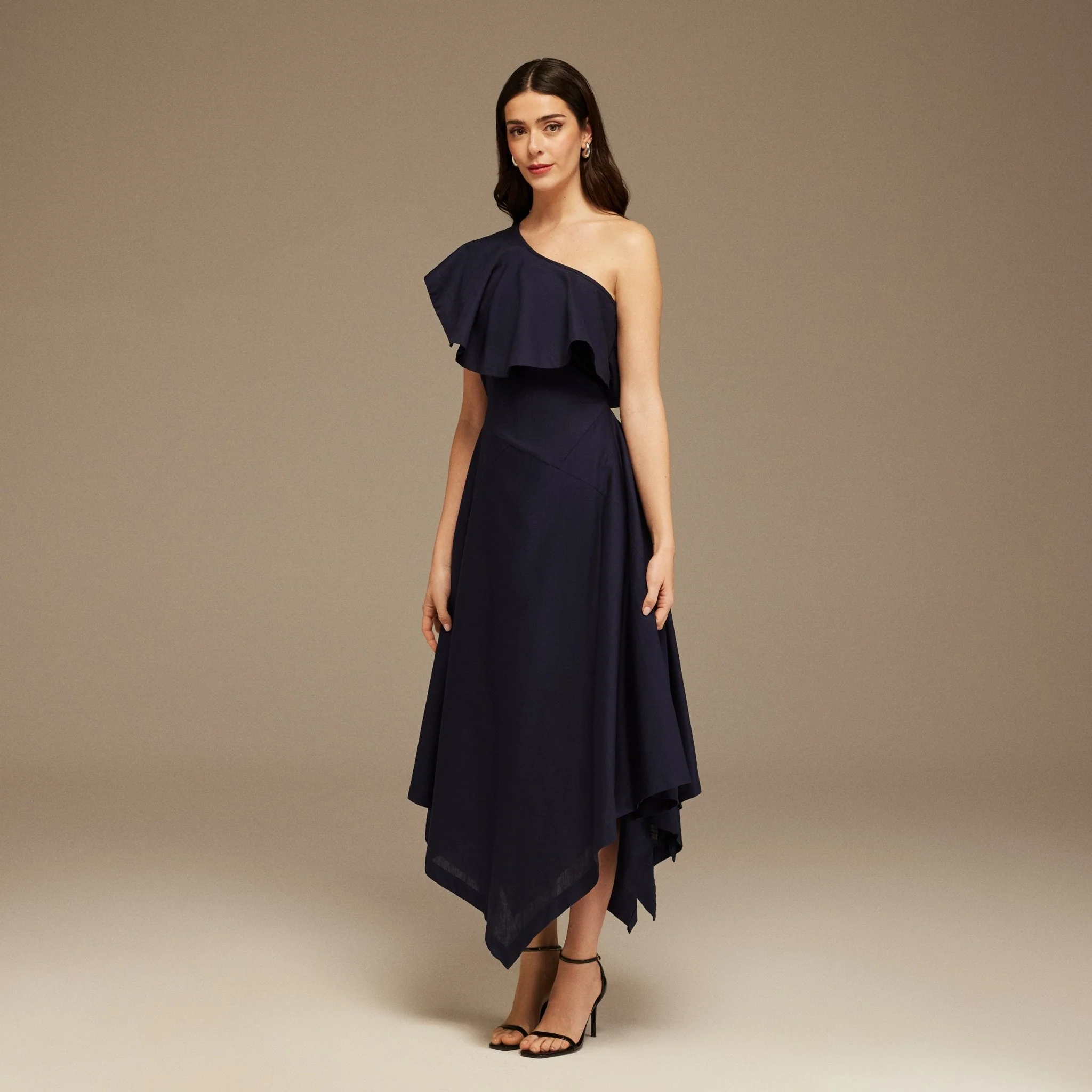 One-Shoulder Asymmetric Midi Dress - Image 2