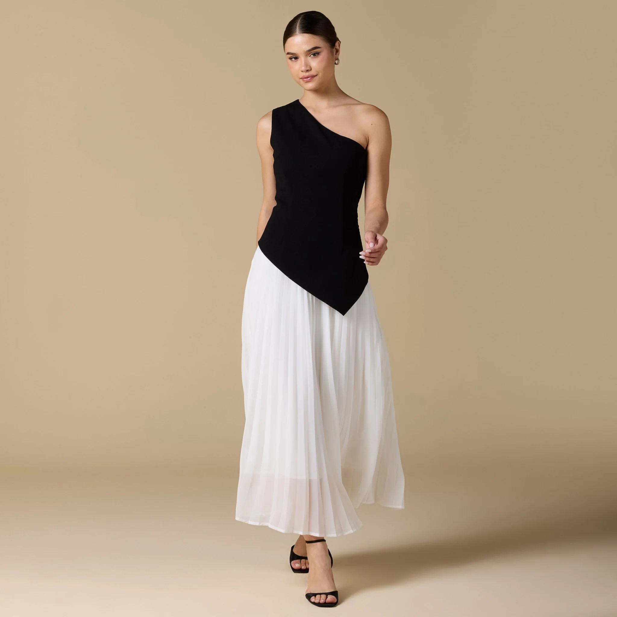 One-shoulder Crepe Dress With Pleated Skirt - Image 3