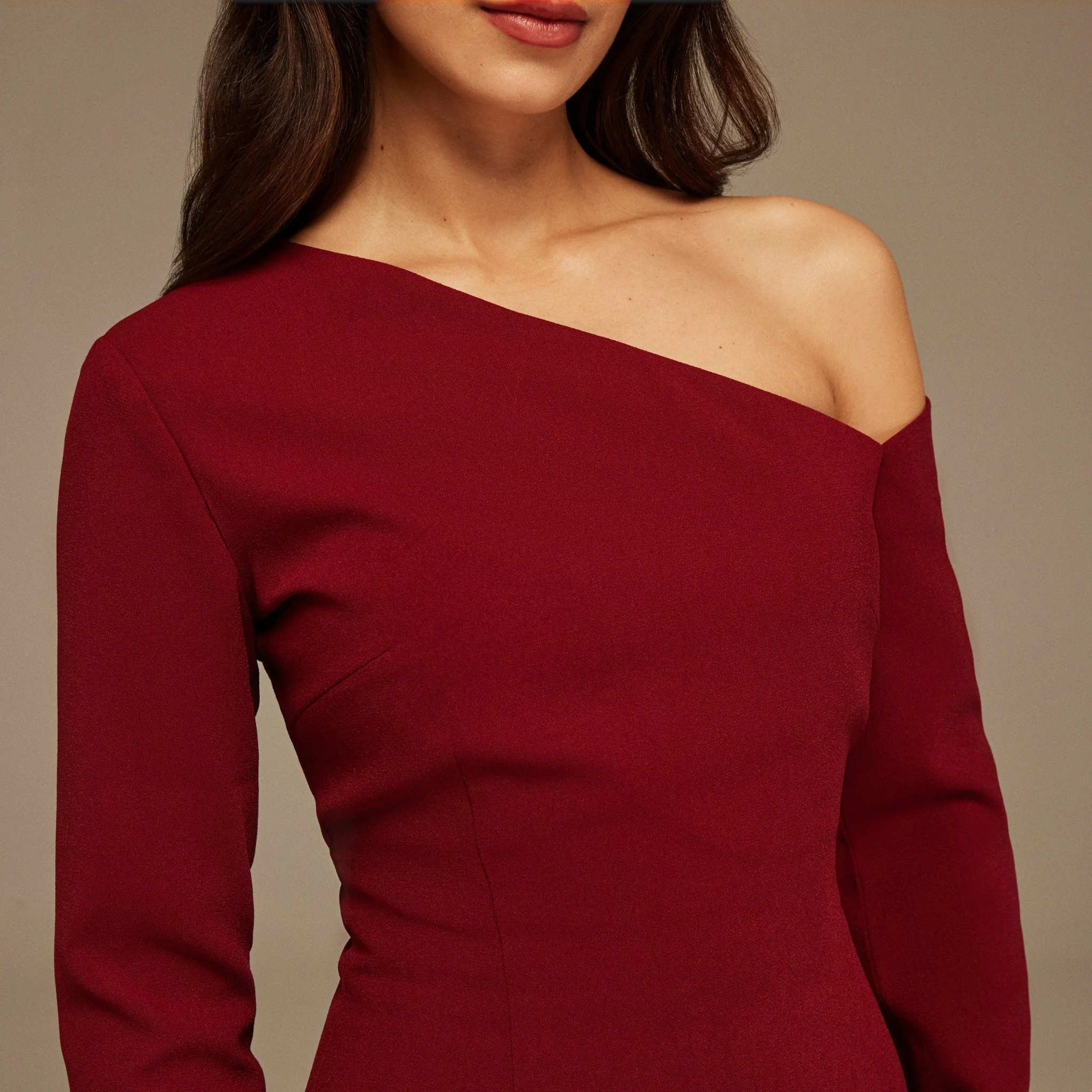One-shoulder Crepe Dress With Pleated Skirt - Image 3