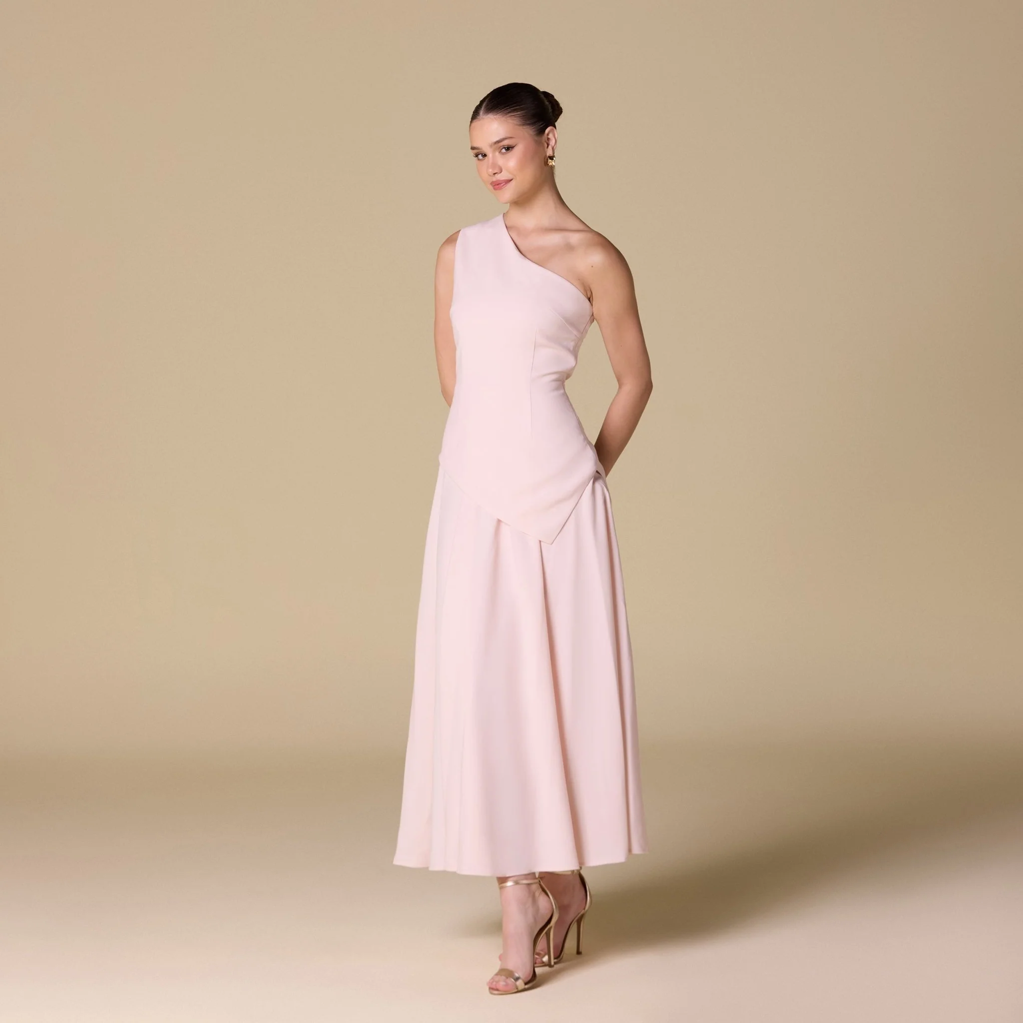 One Shoulder Crepe Midi Dress - Image 2