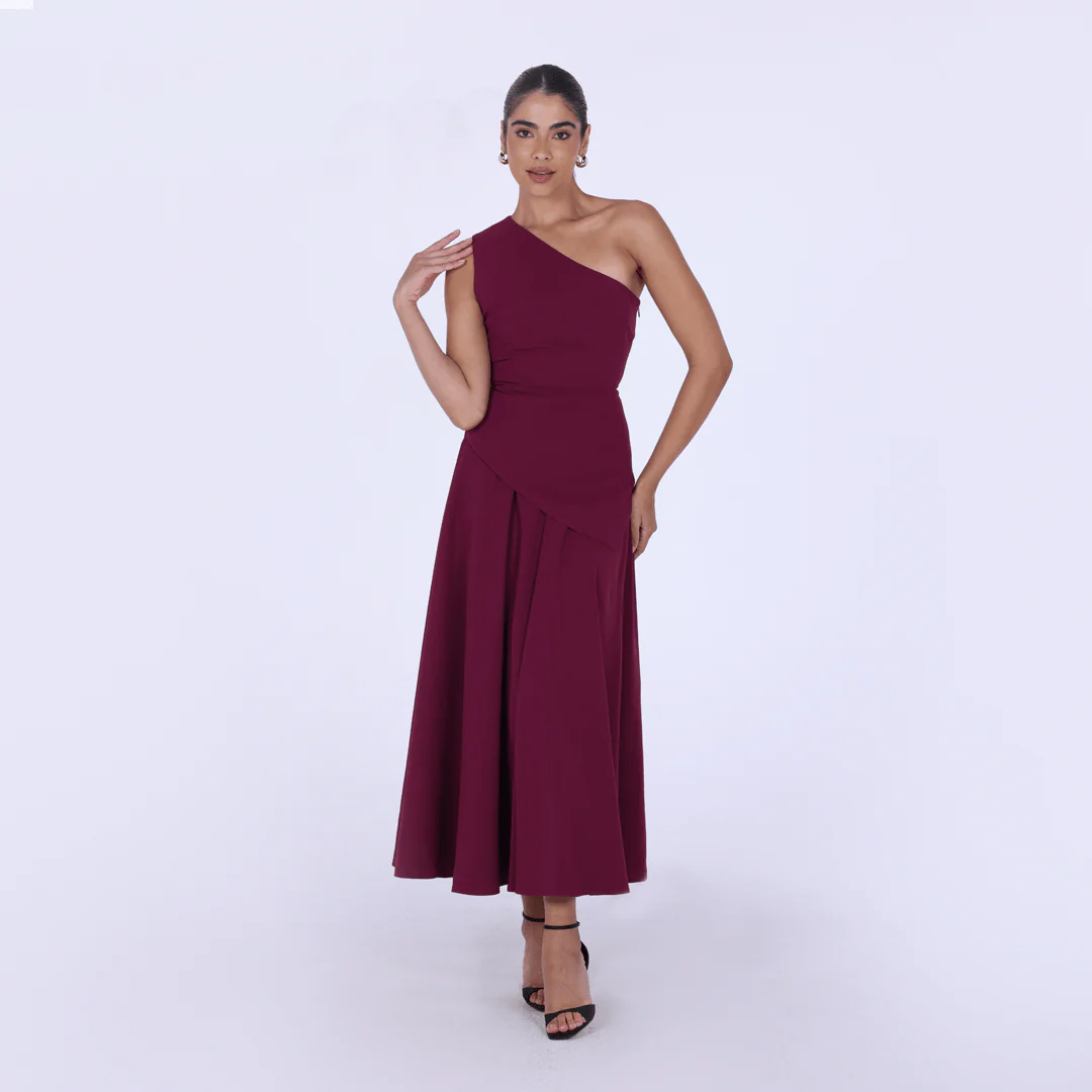 One Shoulder Crepe Midi Dress - Image 5