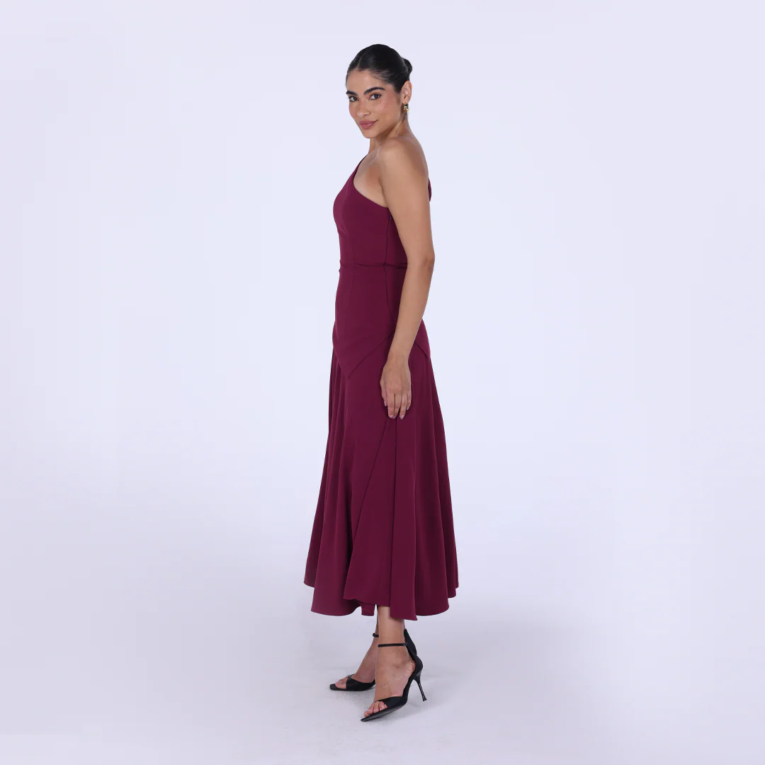 One Shoulder Crepe Midi Dress - Image 6