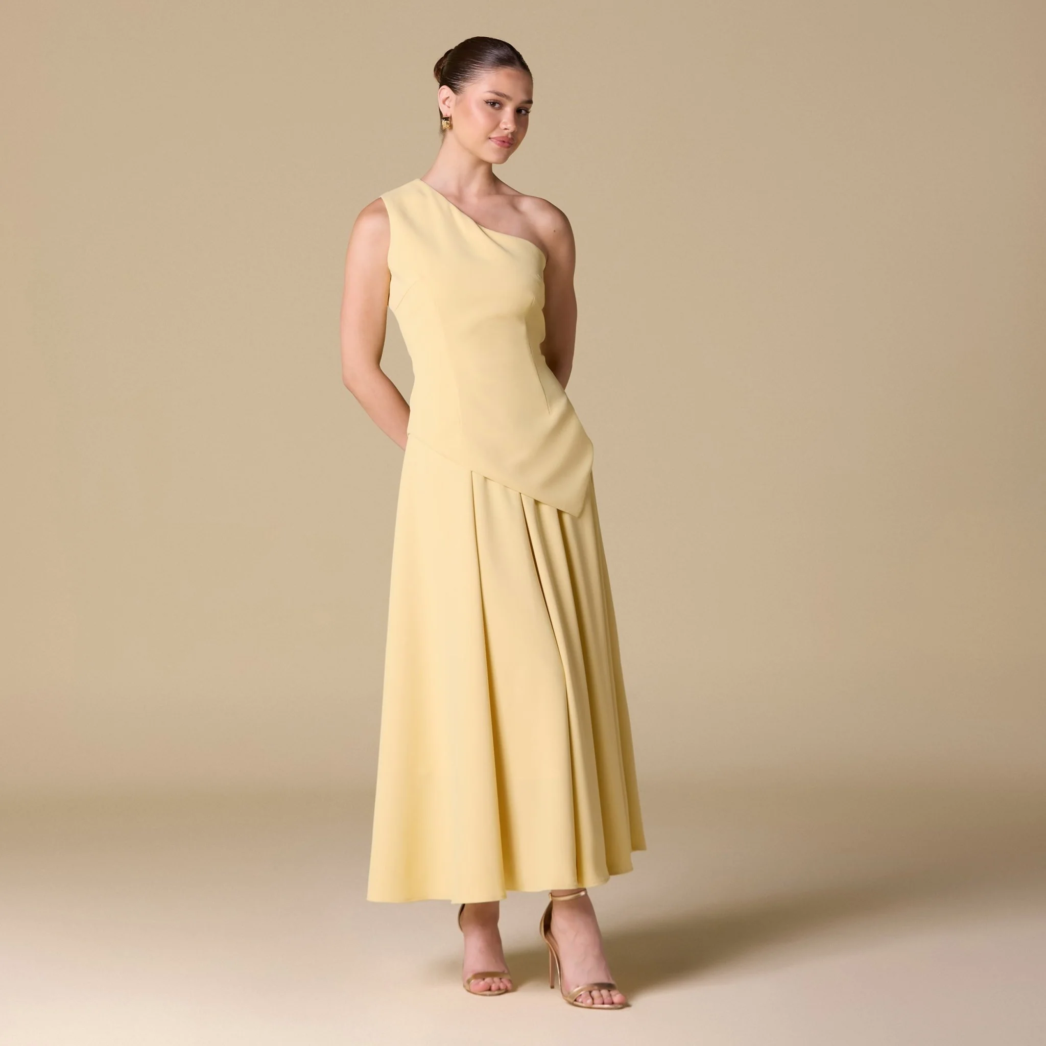One Shoulder Crepe Midi Dress - Image 2