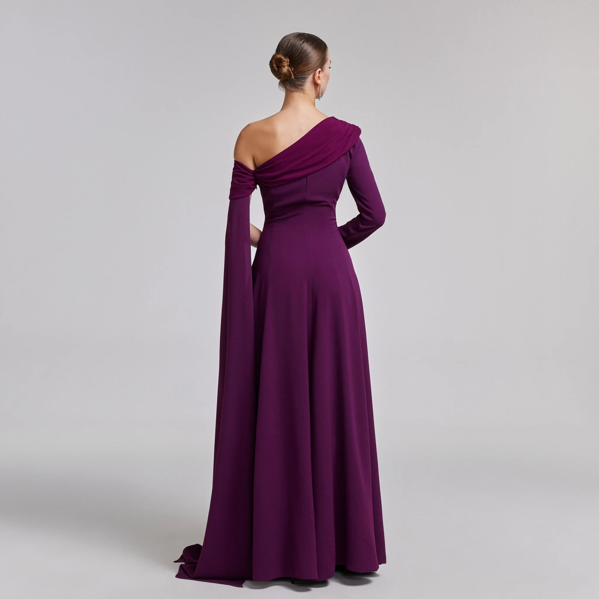 One-Shoulder Draped Crepe Evening Gown - Image 3