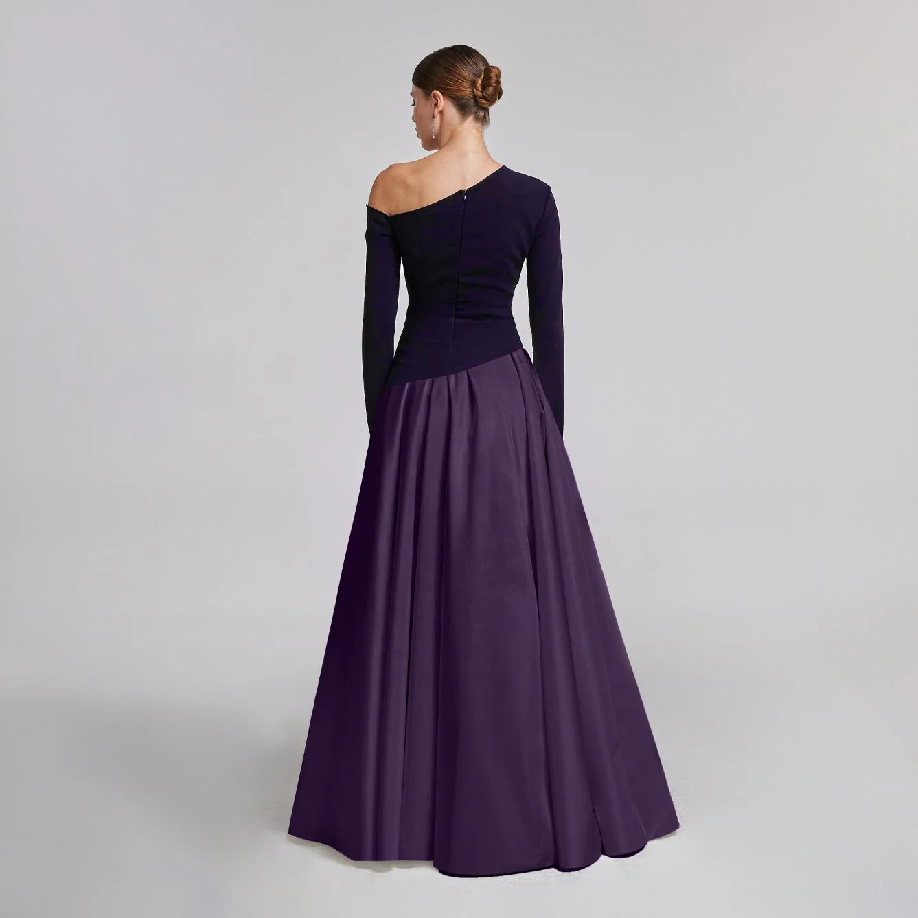 One-Shoulder Purple Crepe and Taffeta Ball Gown - Image 2