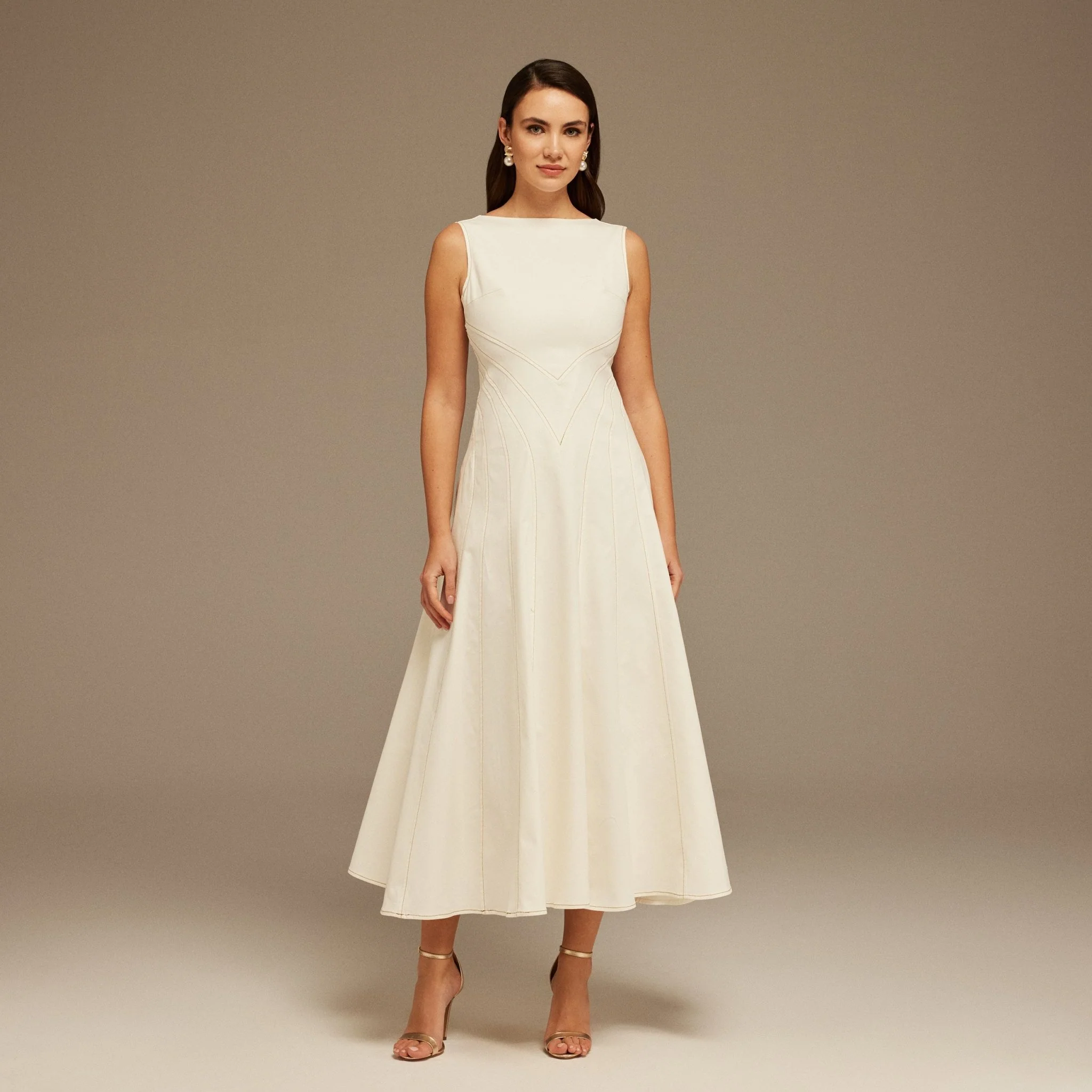 Sleeveless Aline Long Dress With V Open Back