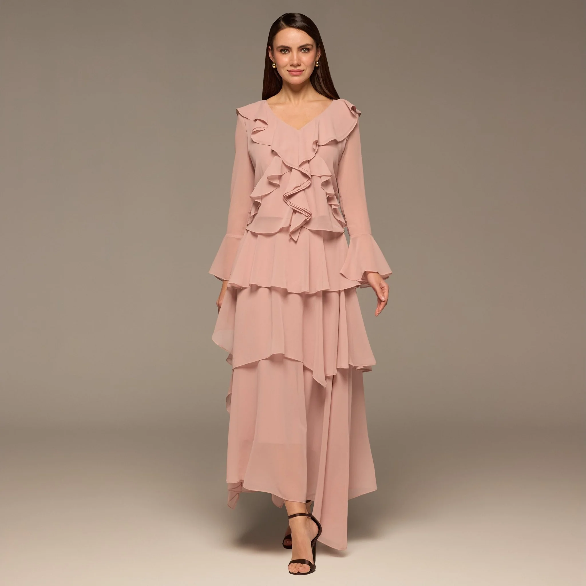 Pink Chiffon Ruffle Top & Skirt Set
