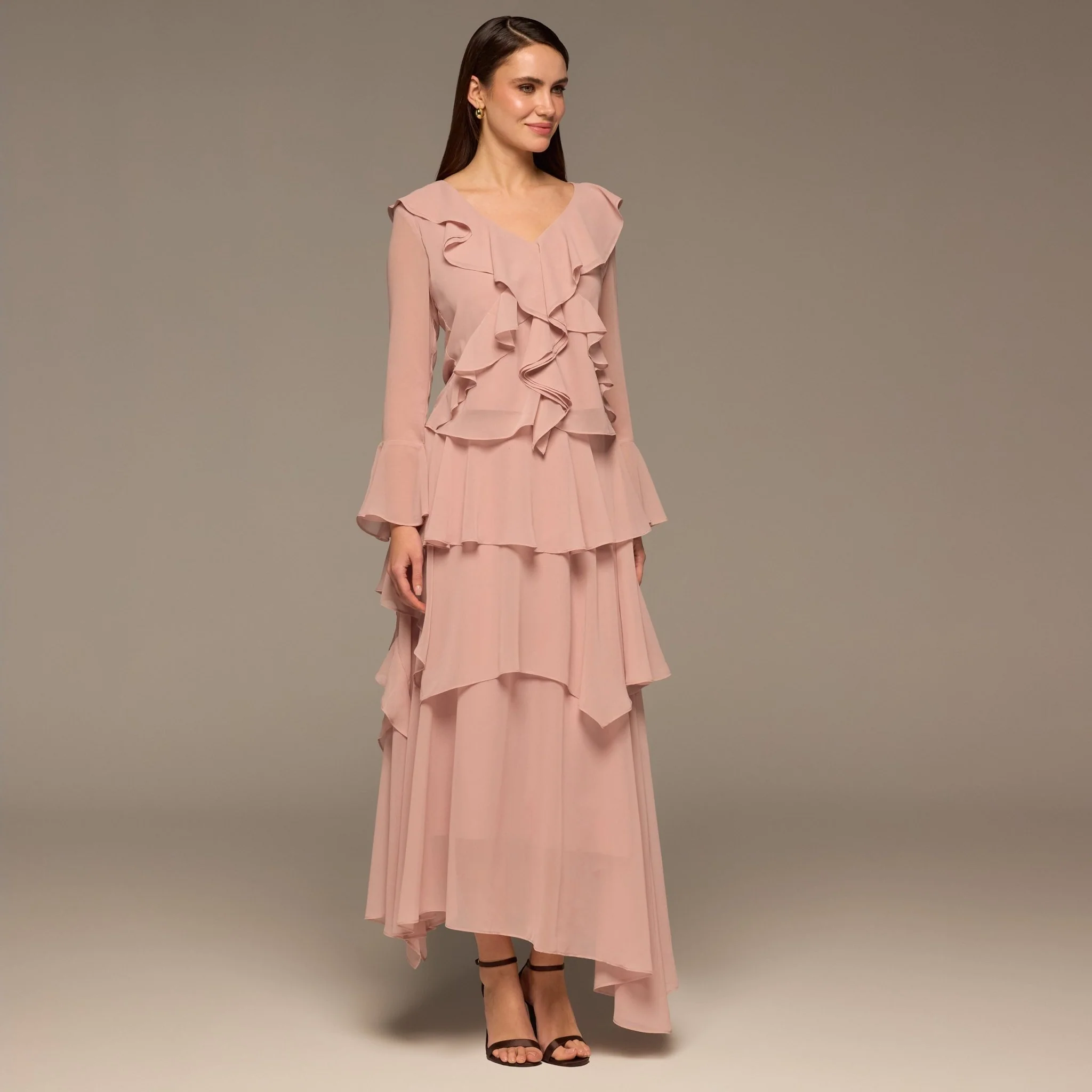 Pink Chiffon Ruffle Top & Skirt Set - Image 2