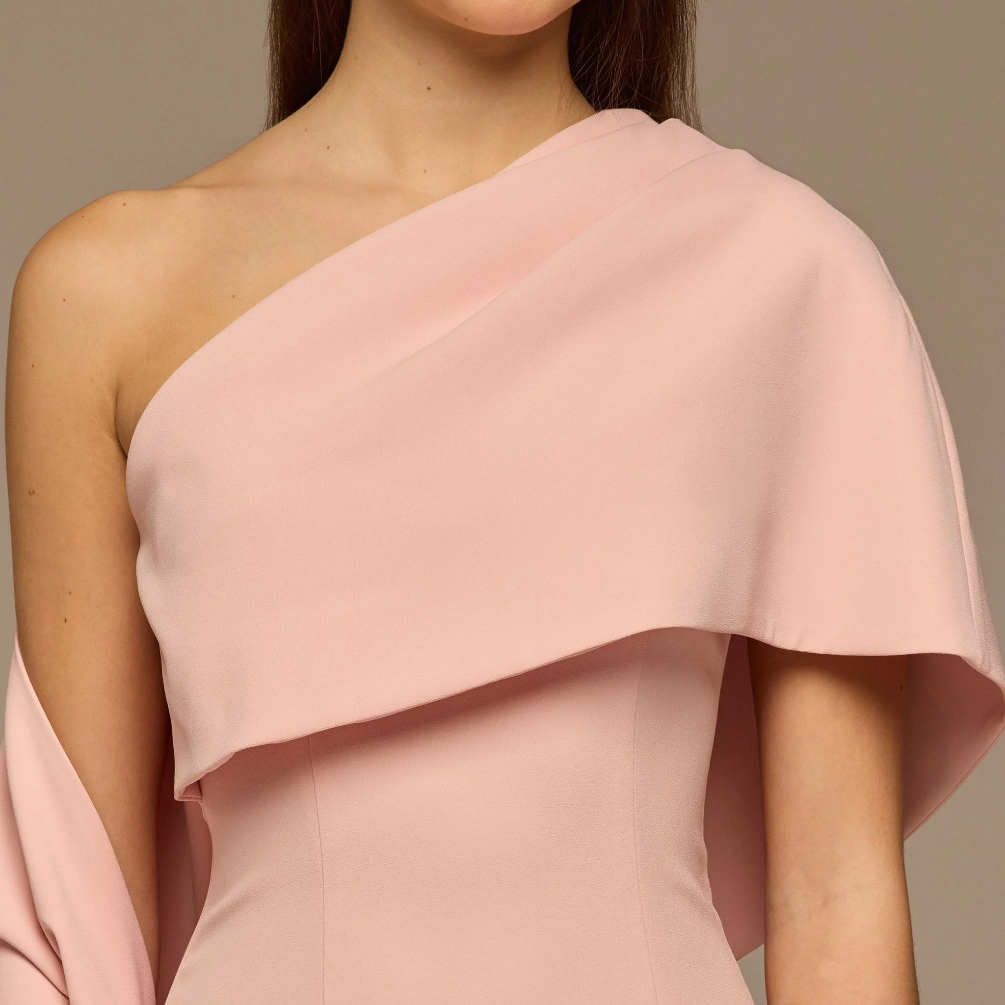Blush One Shoulder Draped Crepe Dress - Image 3