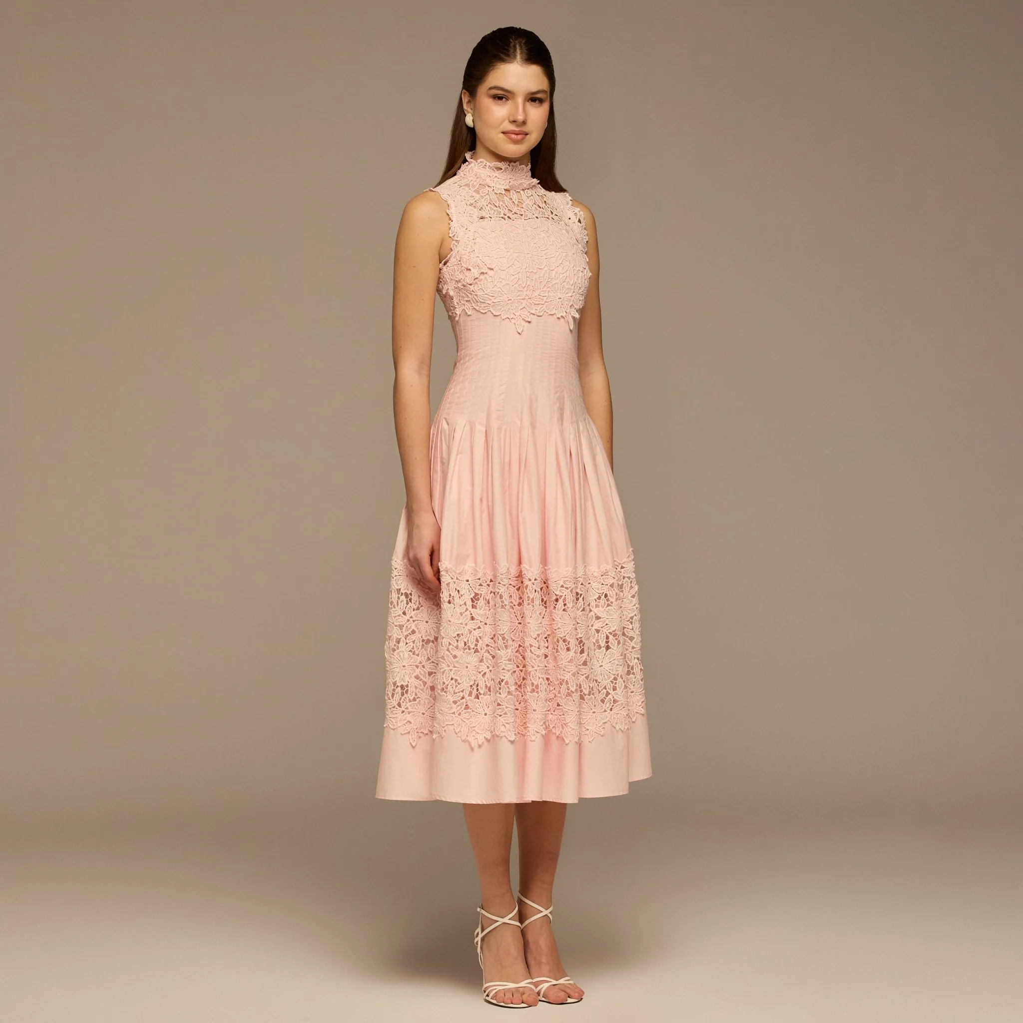 Pink Lace-Paneled Cotton Midi Dress - Image 2