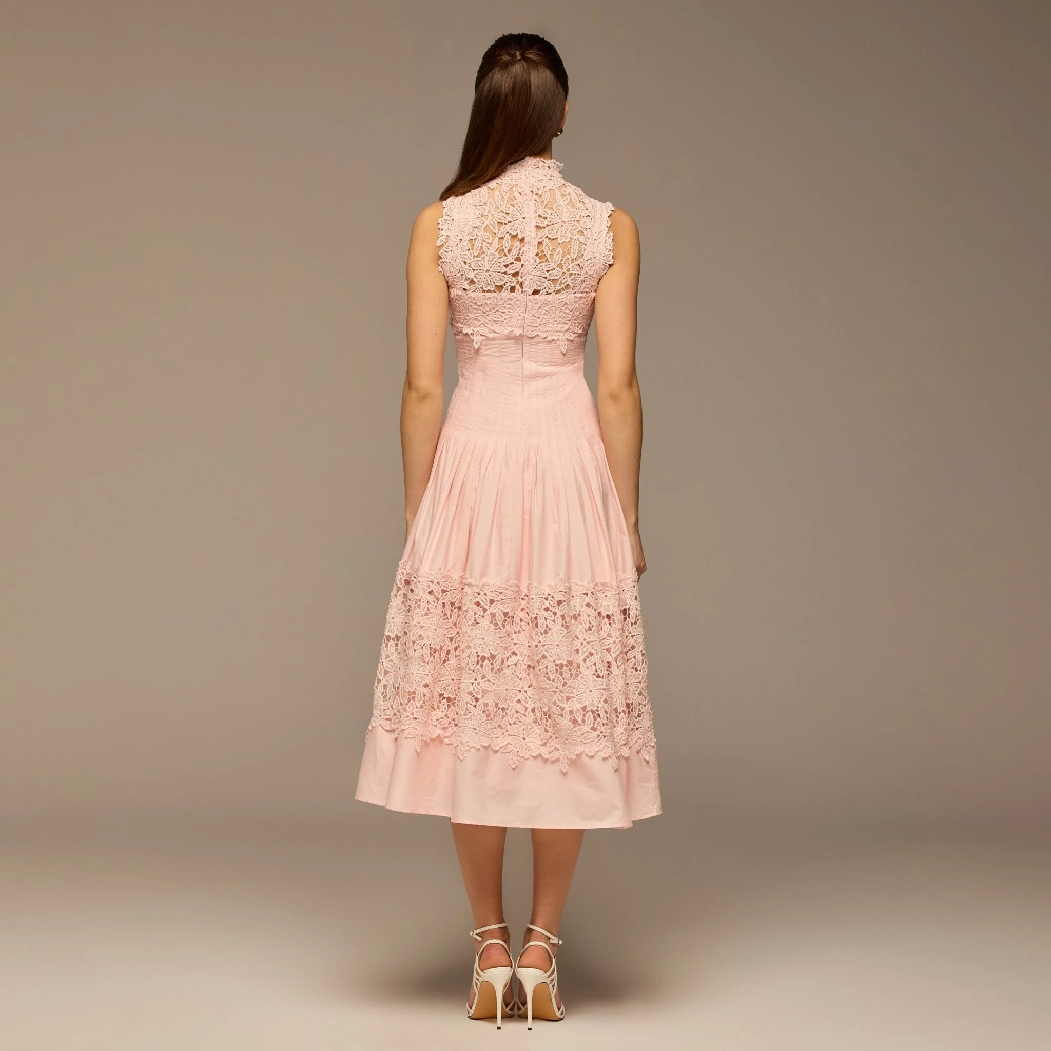 Pink Lace-Paneled Cotton Midi Dress - Image 4
