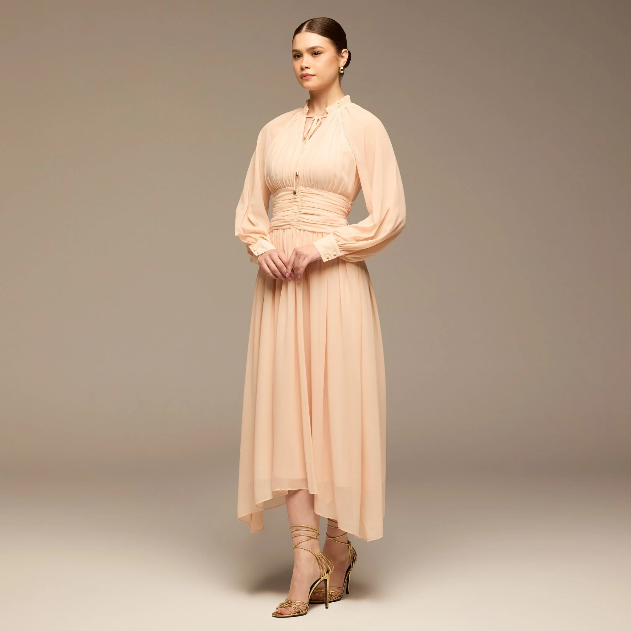Pink Gathered Waist Chiffon Maxi Dress - Image 2