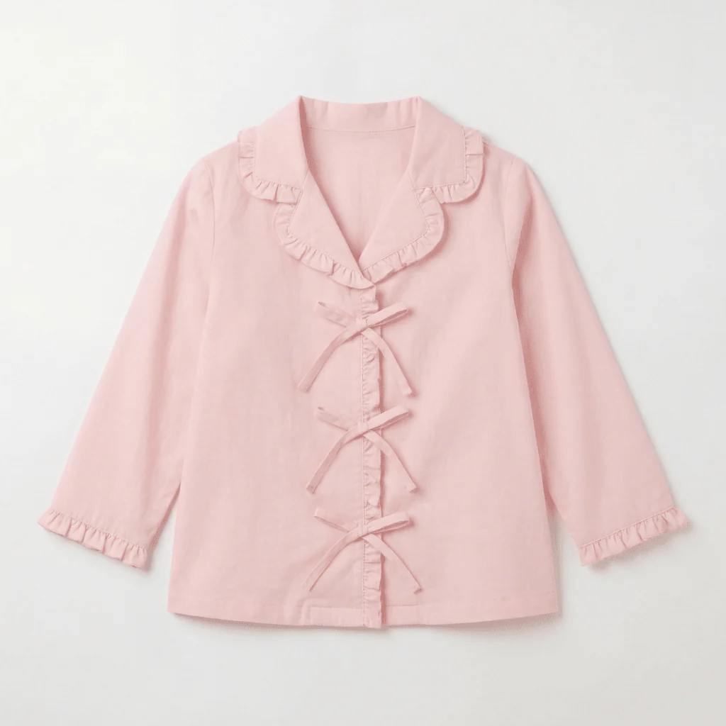 100% Cotton Pink Ruffles and Bow Shirt For Kids