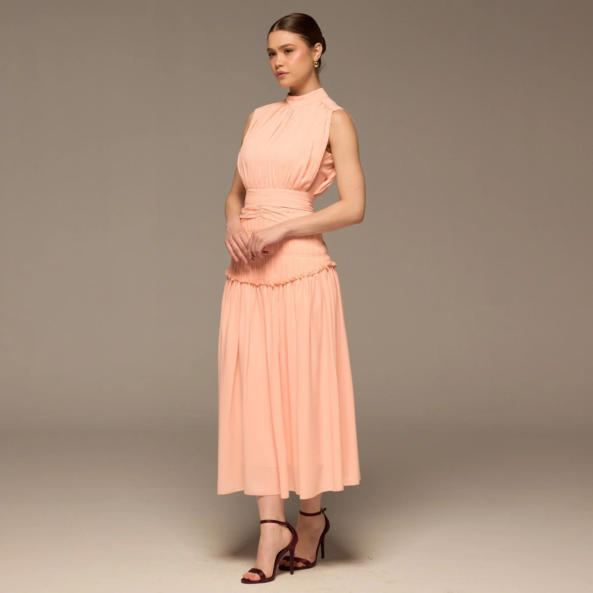 Pink Chiffon Midi Dress - Image 2