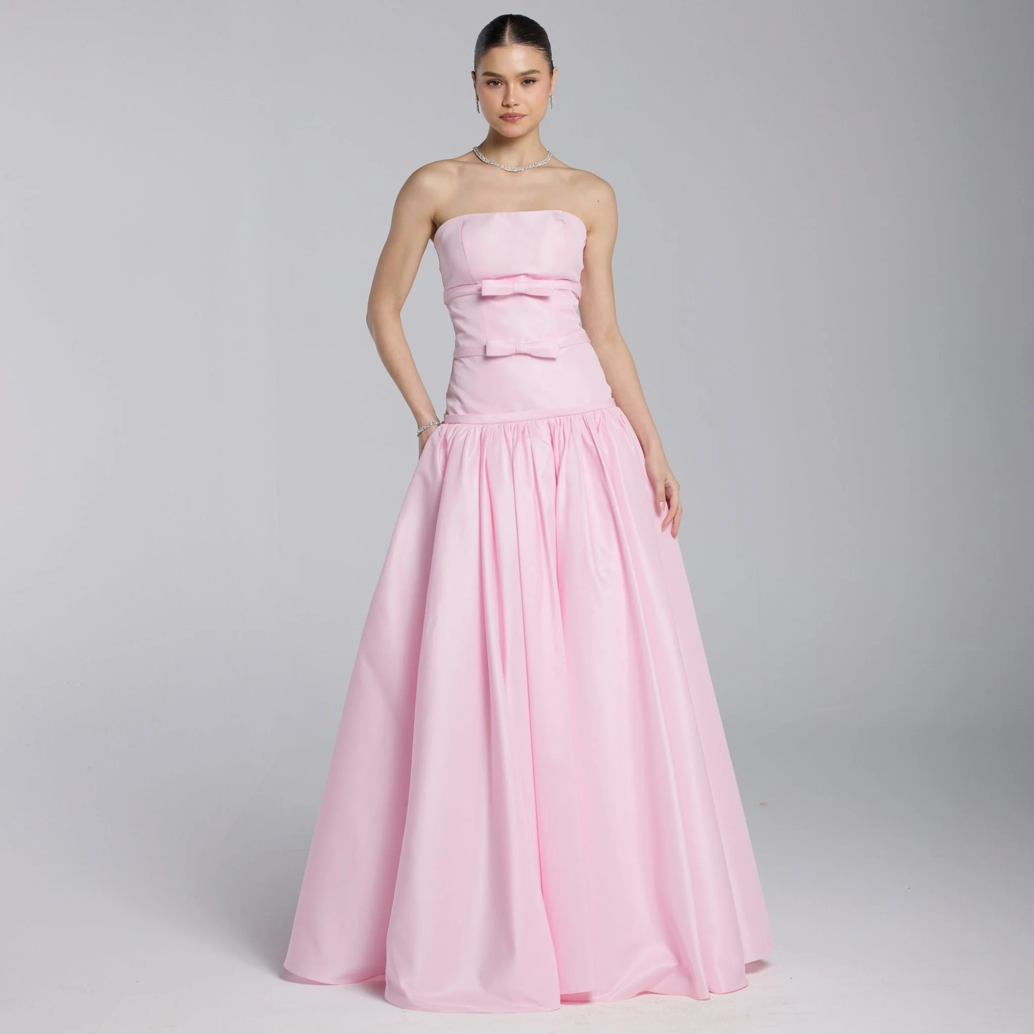 Pink Taffeta Strapless Bow-Detailed Gown - Image 2