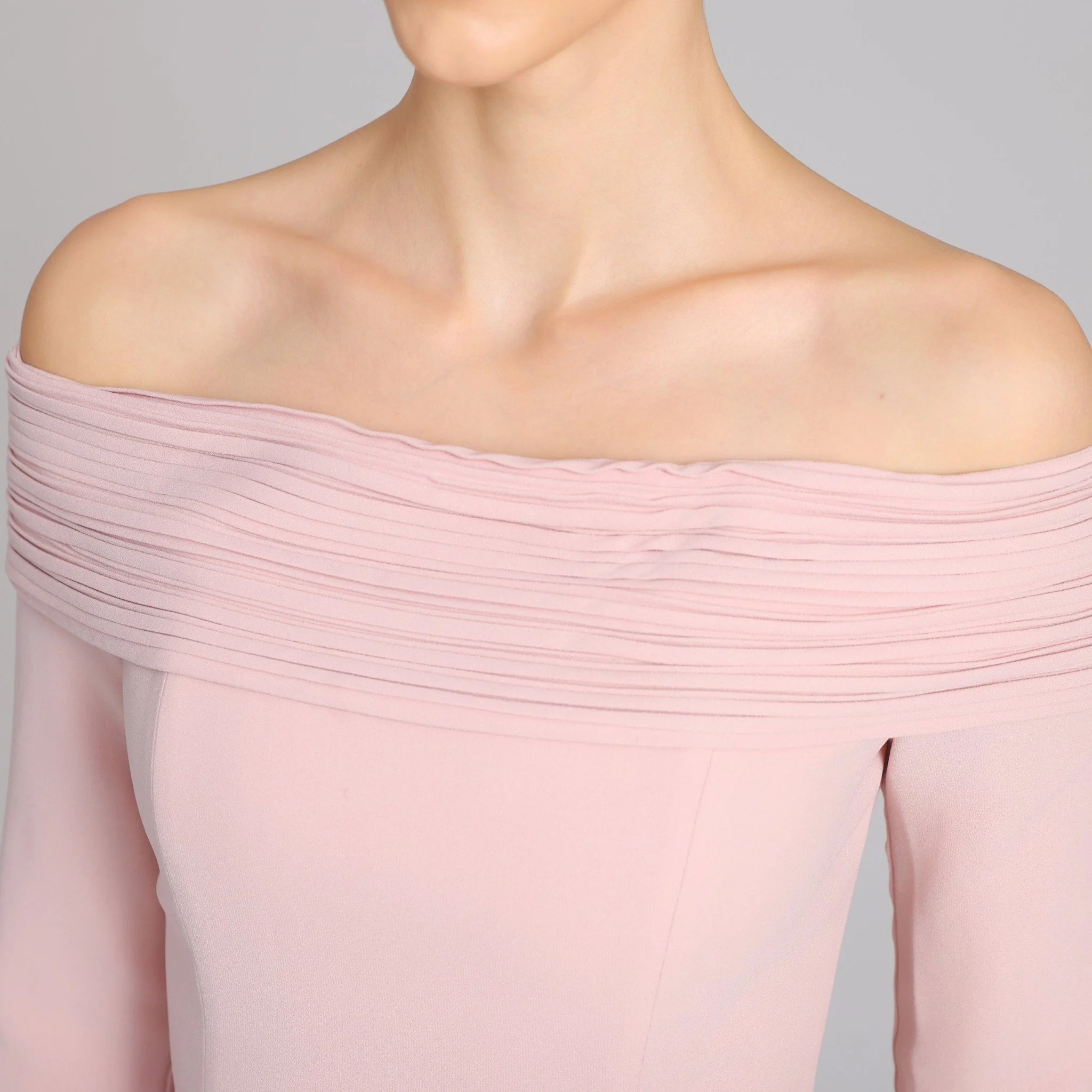 Pink Off-Shoulder Long-Sleeve Evening Gown - Image 3