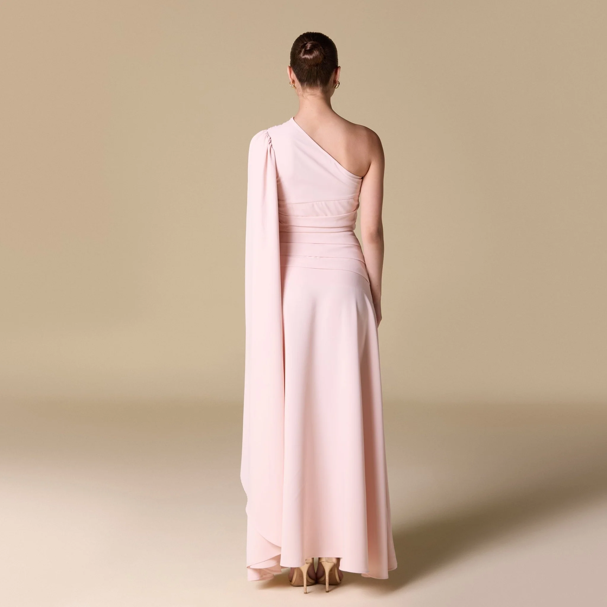 Pink One Shoulder Sleeveless Crepe Dress - Image 4