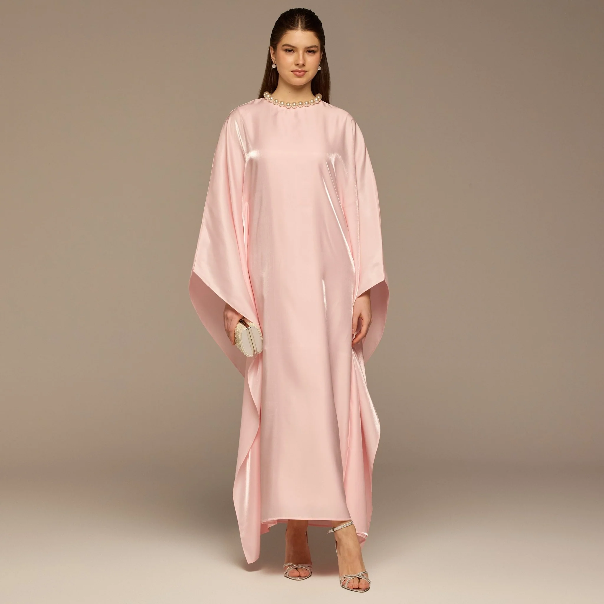 Pink Fitted Maxi Dress with Organza Overlay