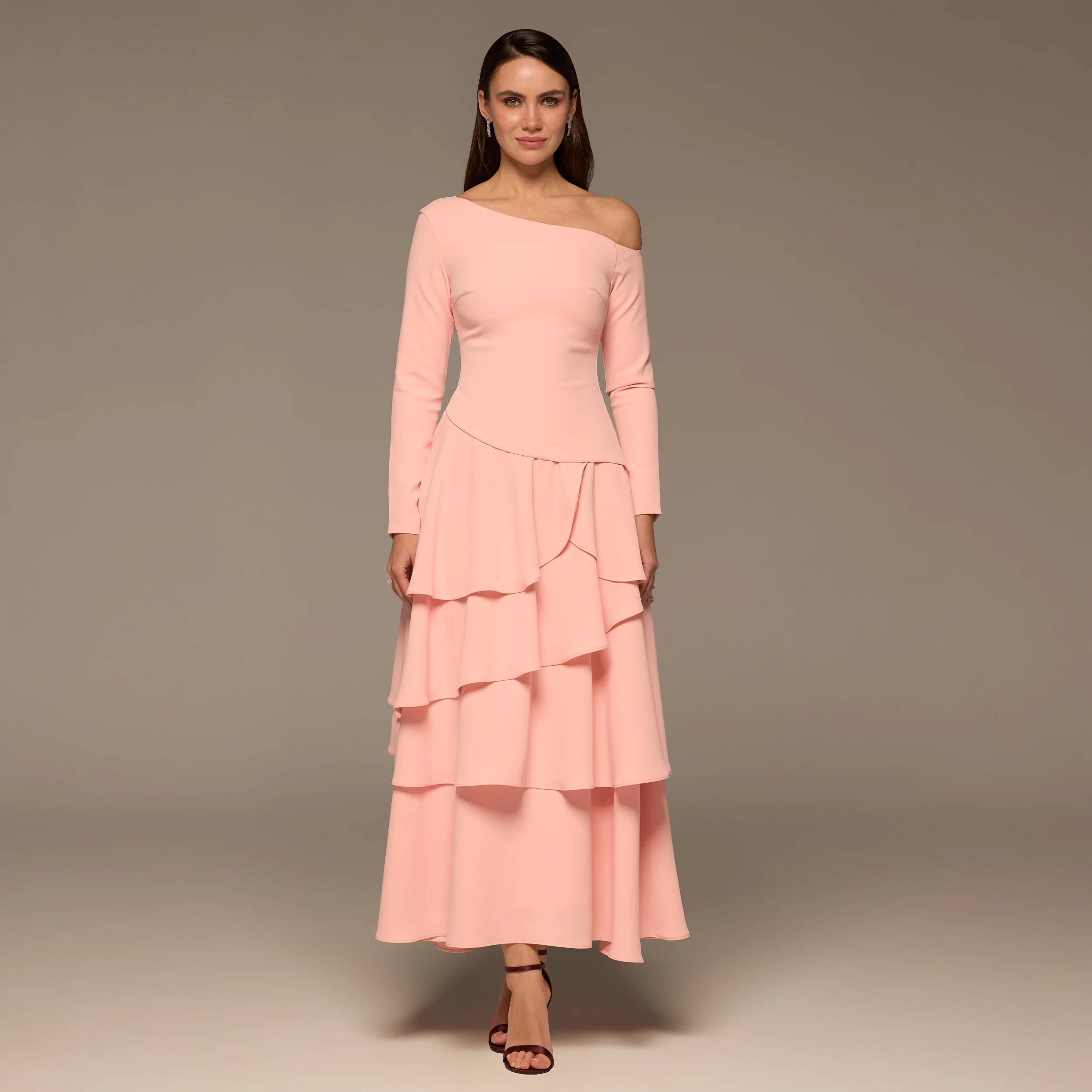 Pink One-Shoulder Tiered Ruffle Dress