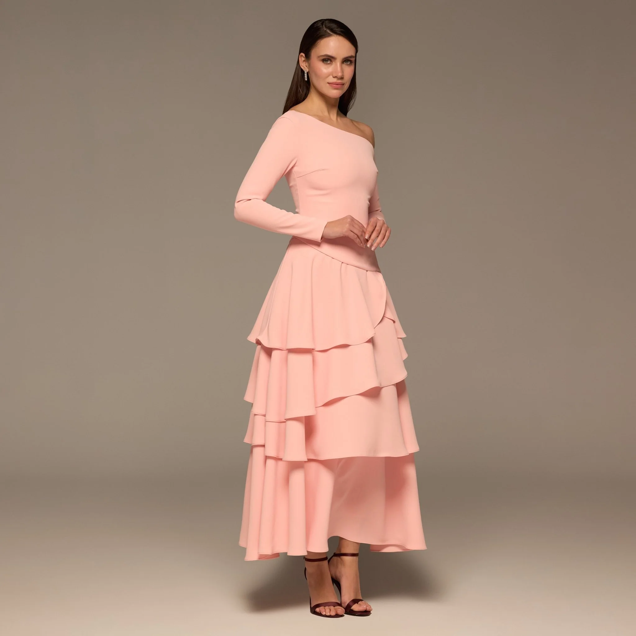 Pink One-Shoulder Tiered Ruffle Dress - Image 2