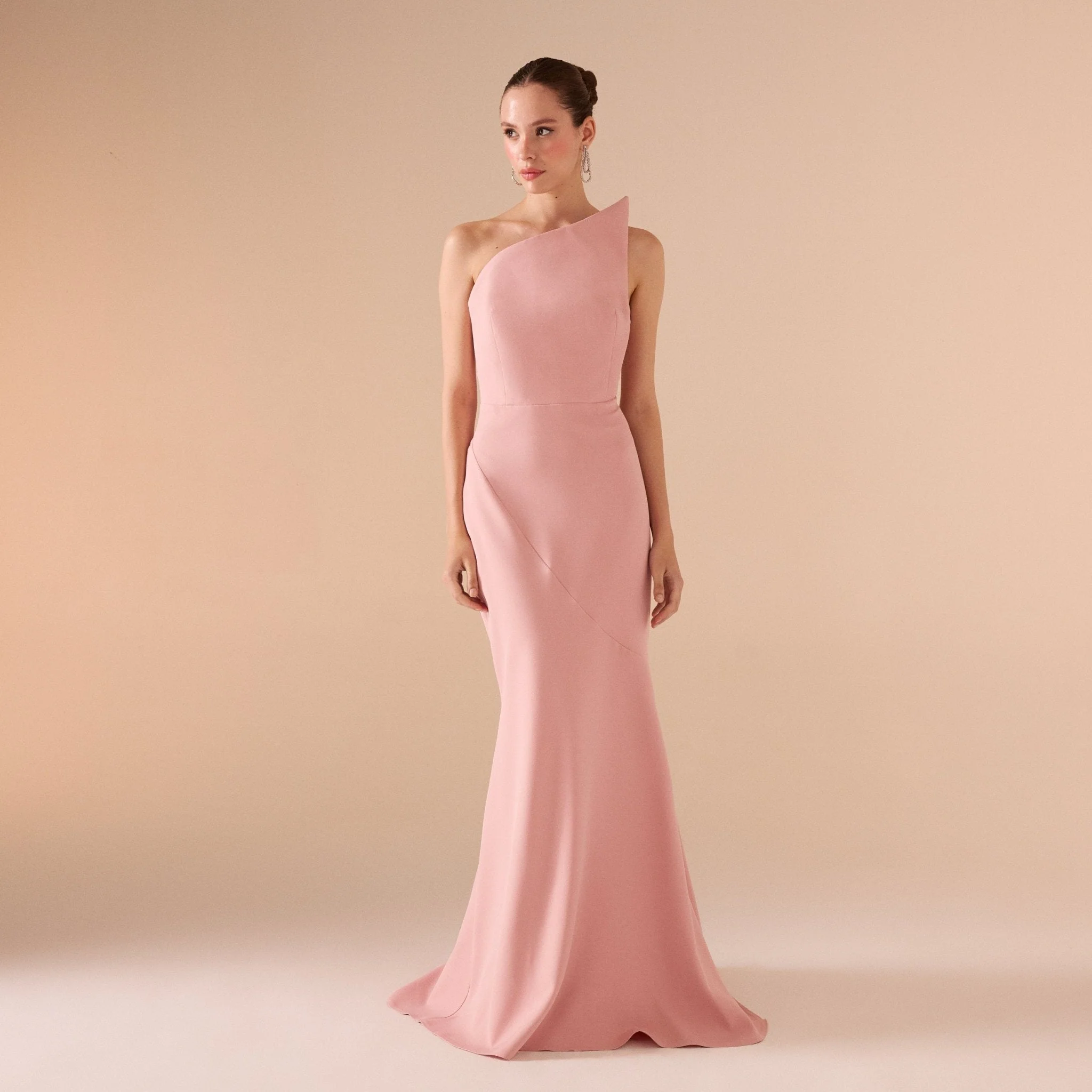 Pink Strapless Mermaid Crepe Maxi Dress