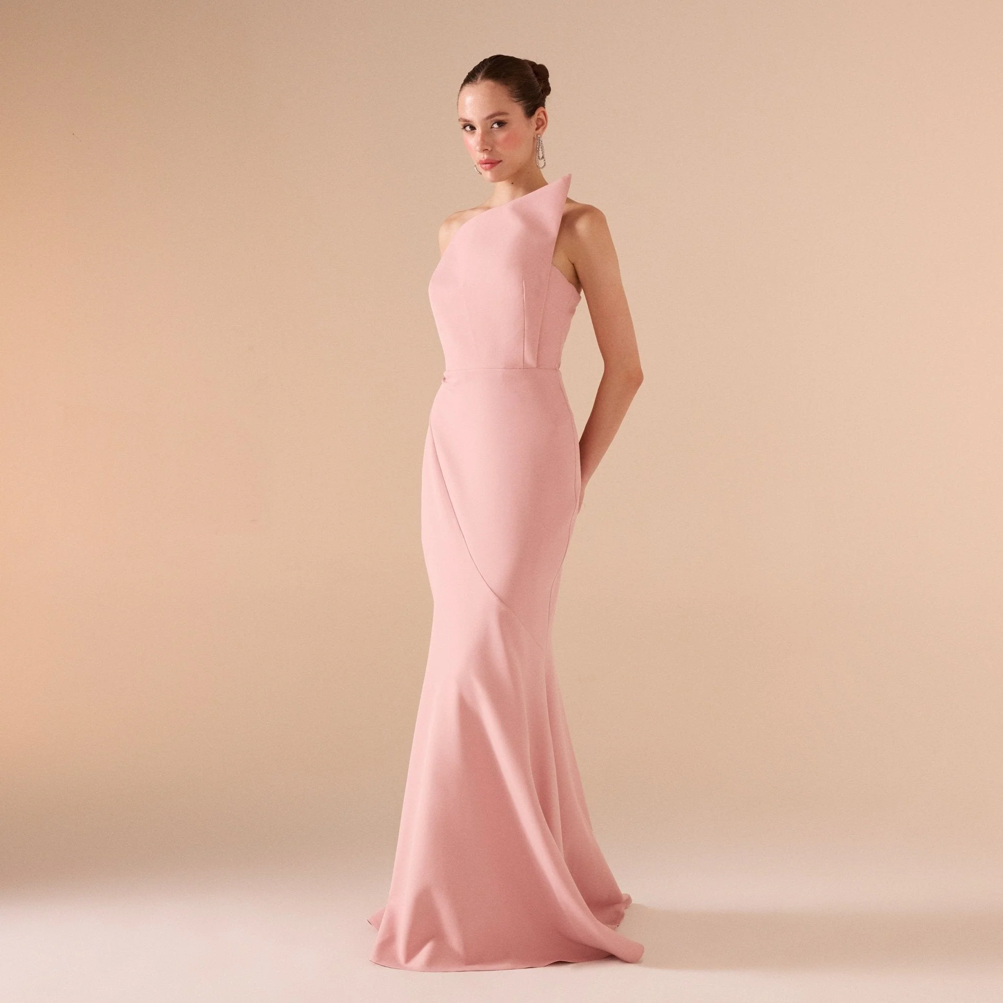 Pink Strapless Mermaid Crepe Maxi Dress - Image 2
