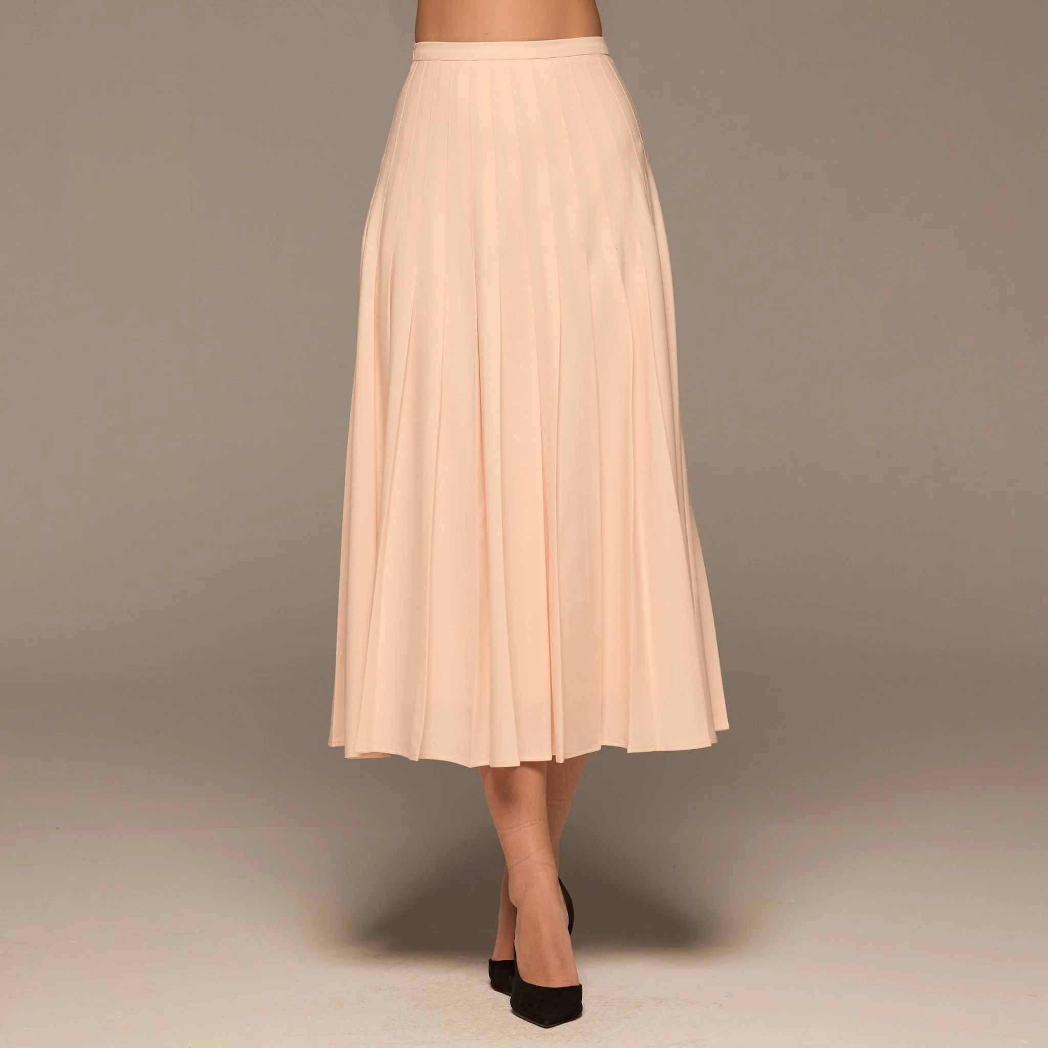 Pink Pleated Crepe Maxi Skirt
