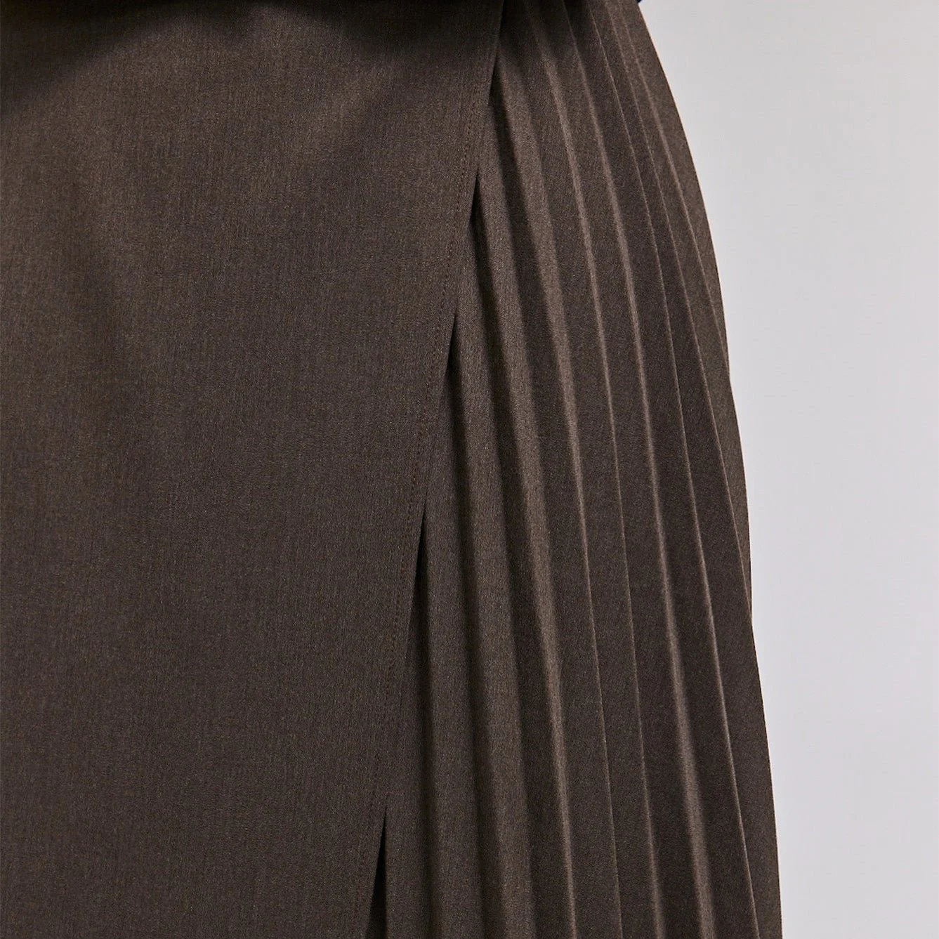 Pleated Asymmetric Wool Midi Skirt - Image 3