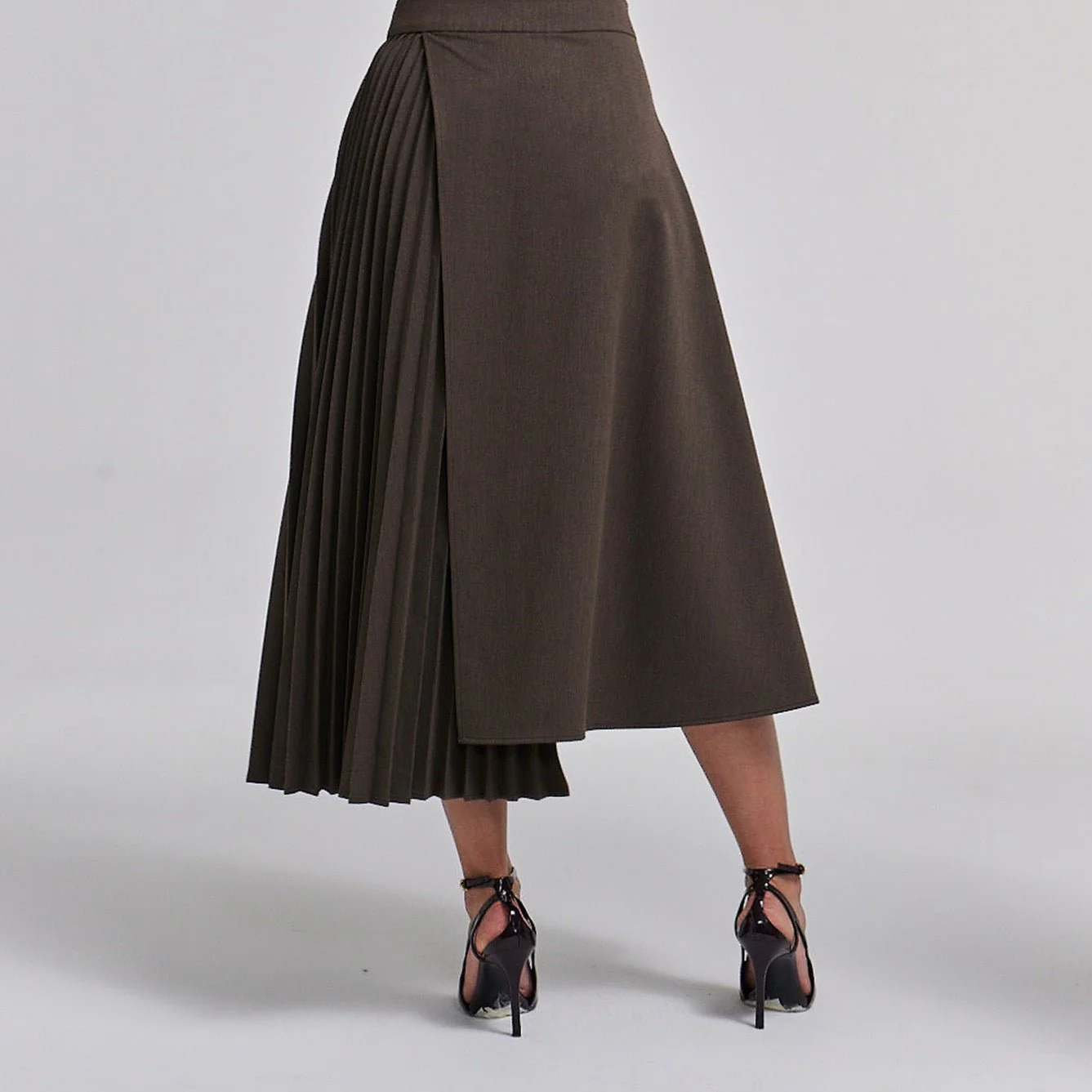 Pleated Asymmetric Wool Midi Skirt - Image 4