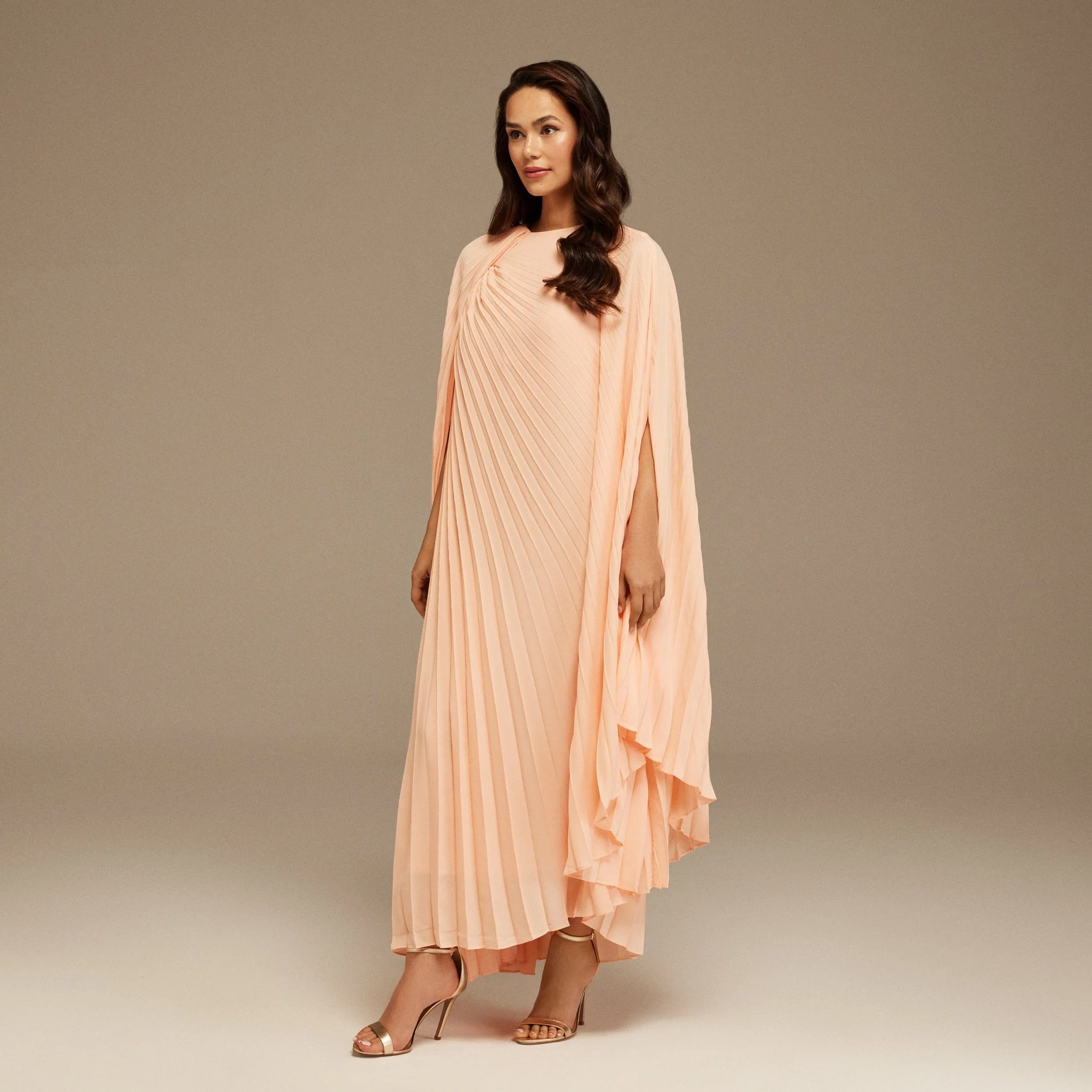 Pink Pleated Cape Midi Dress - Image 2