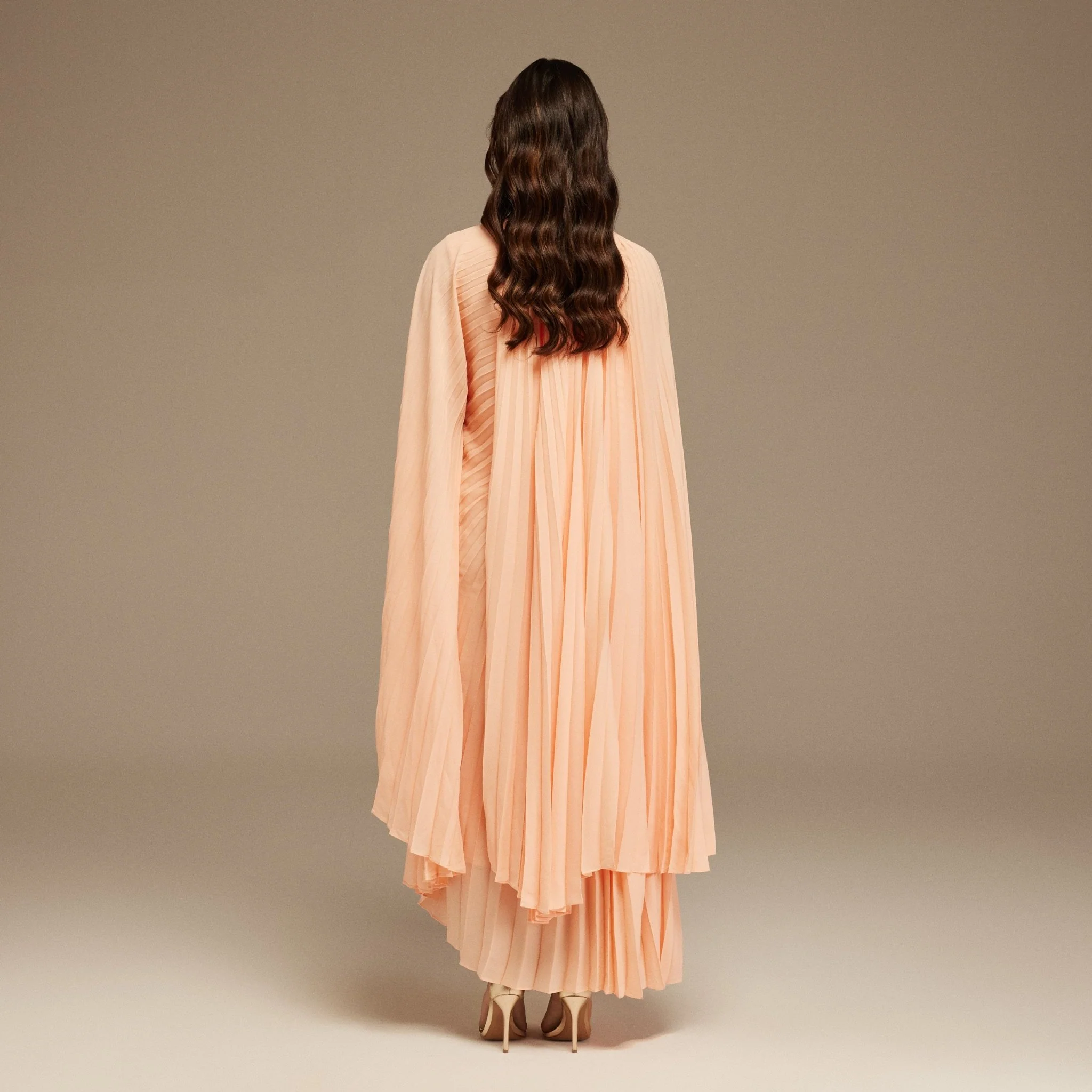 Pink Pleated Cape Midi Dress - Image 4