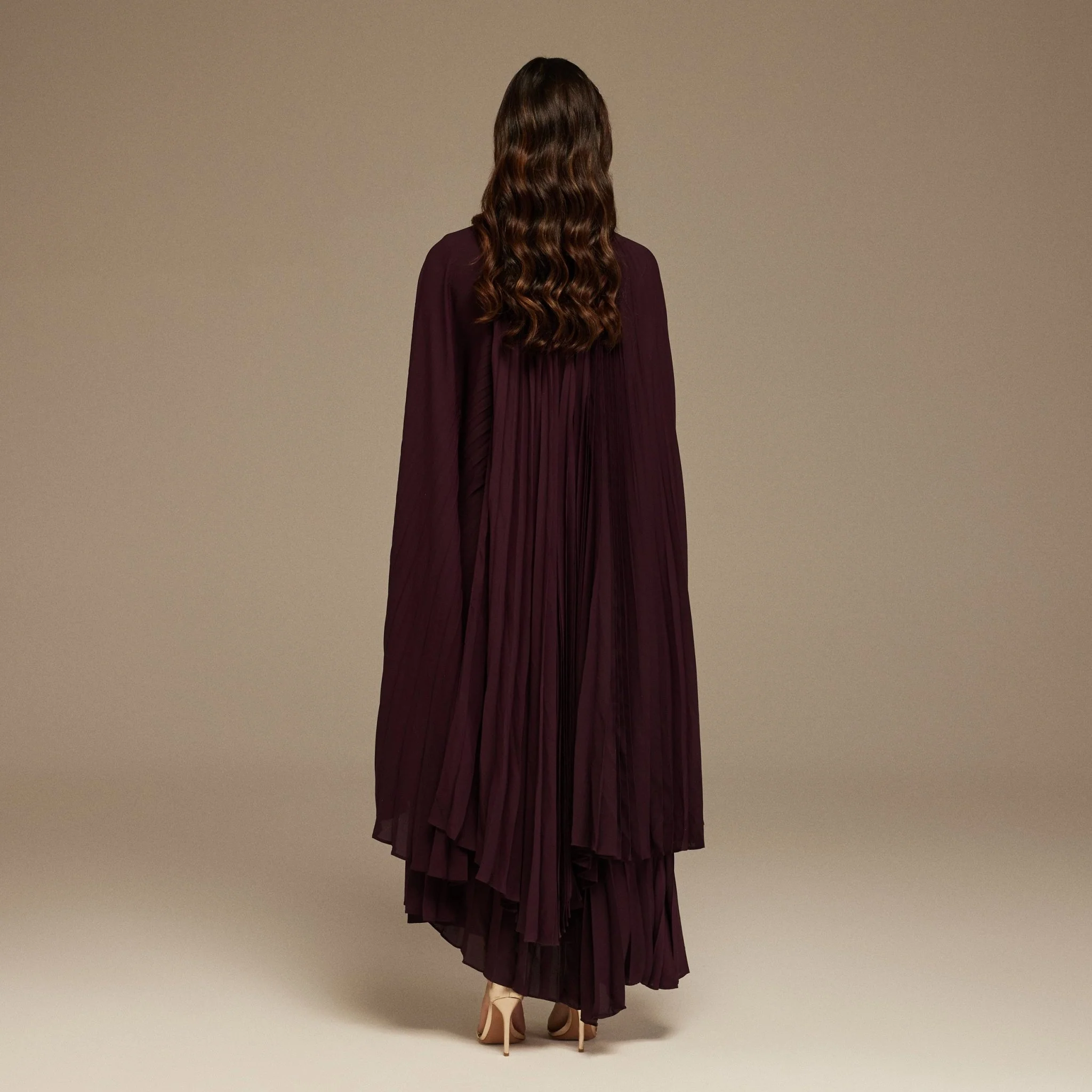 Purple Pleated Cape Midi Dress - Image 4