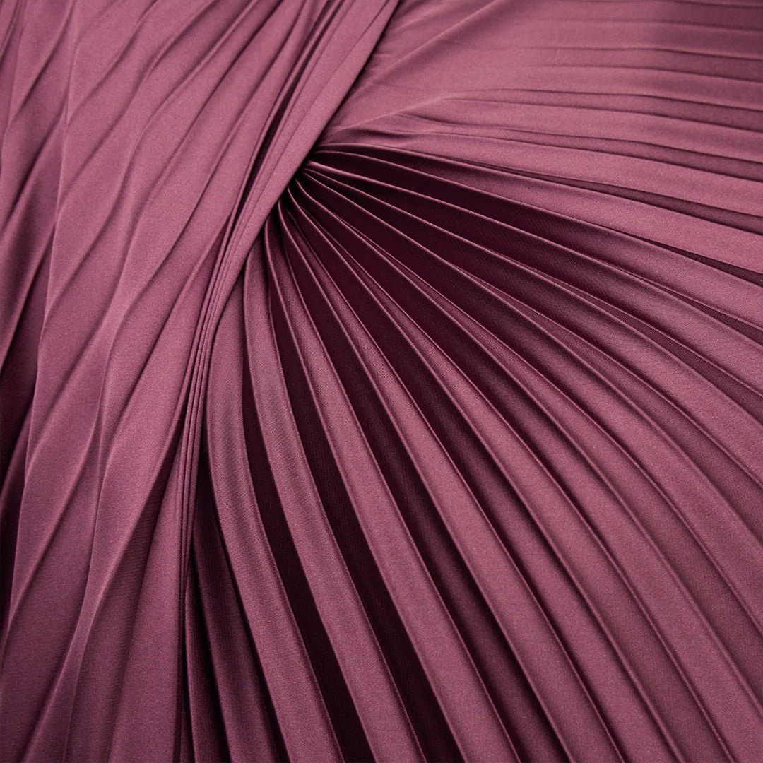 Purple Cape Pleated Satin Midi Dress - Image 3
