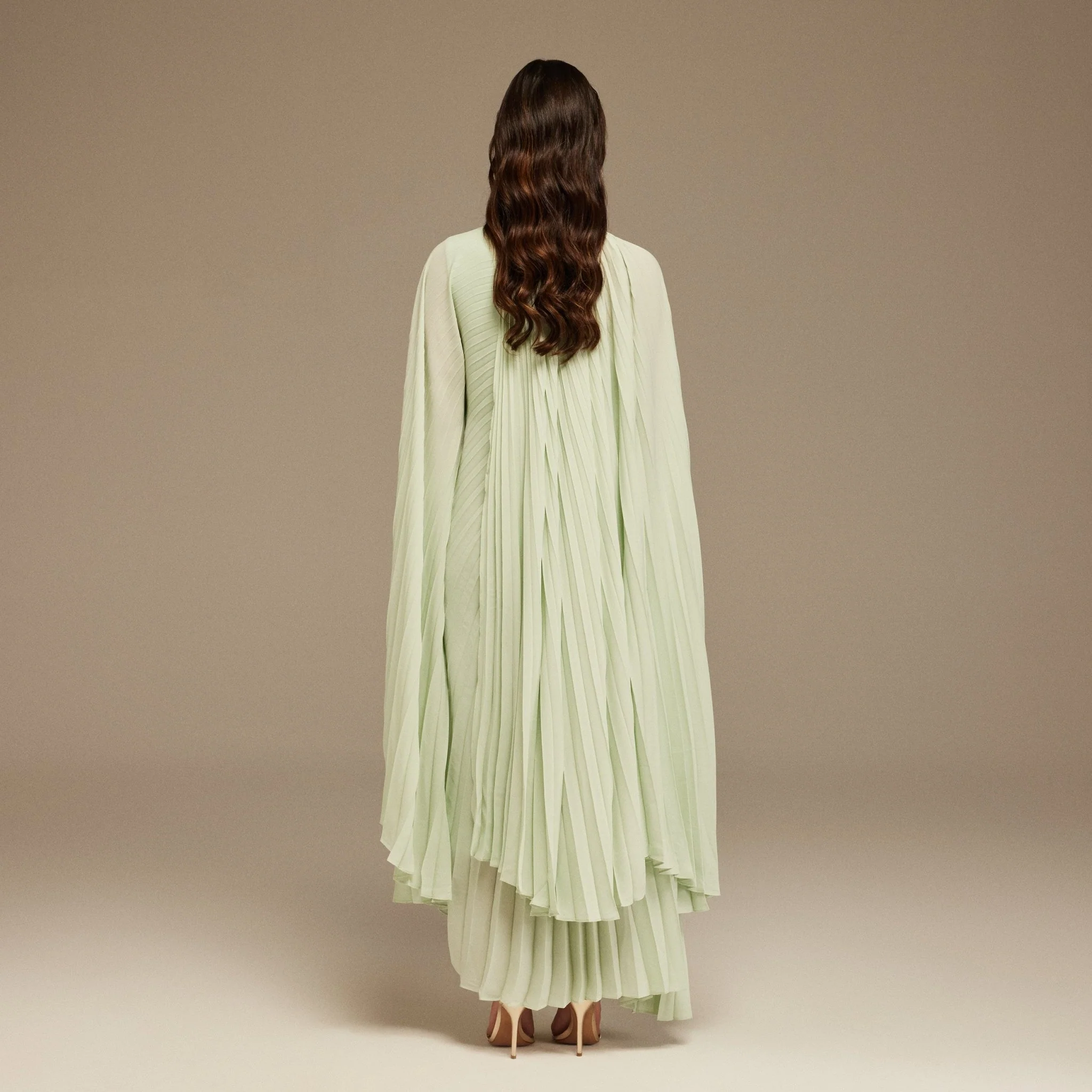 Green Pleated Cape Midi Dress - Image 5