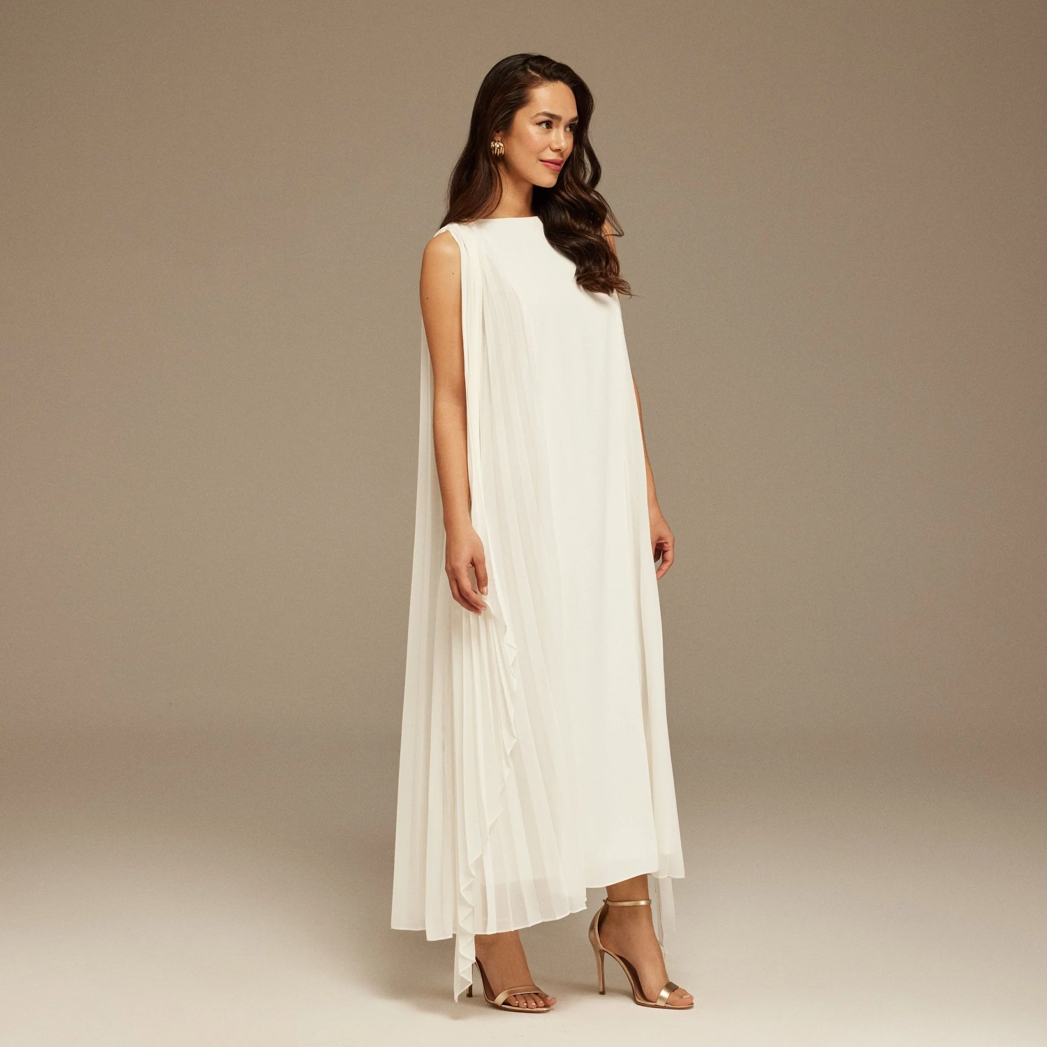 Ivory Pleated cape  Sleeveless Crepe dress - Image 2
