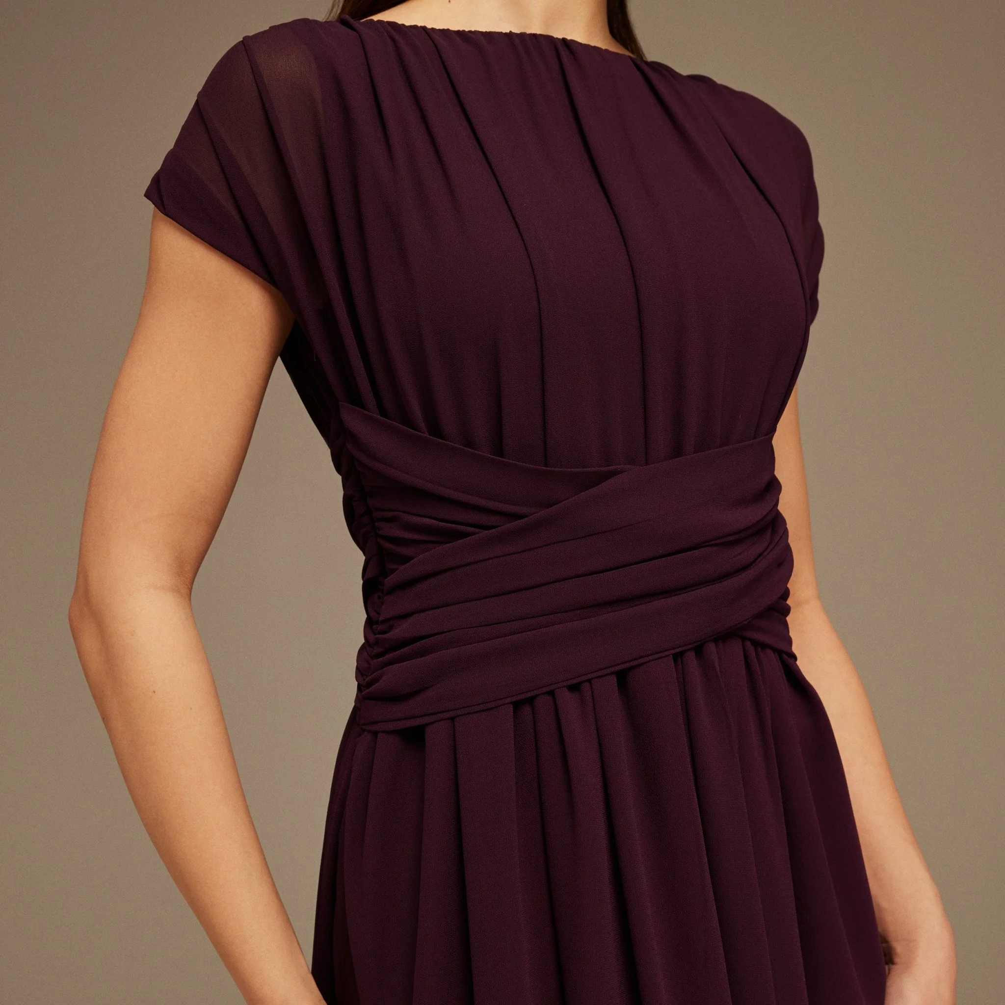 Pleated High-Low Dress with Draped Bodice - Image 3