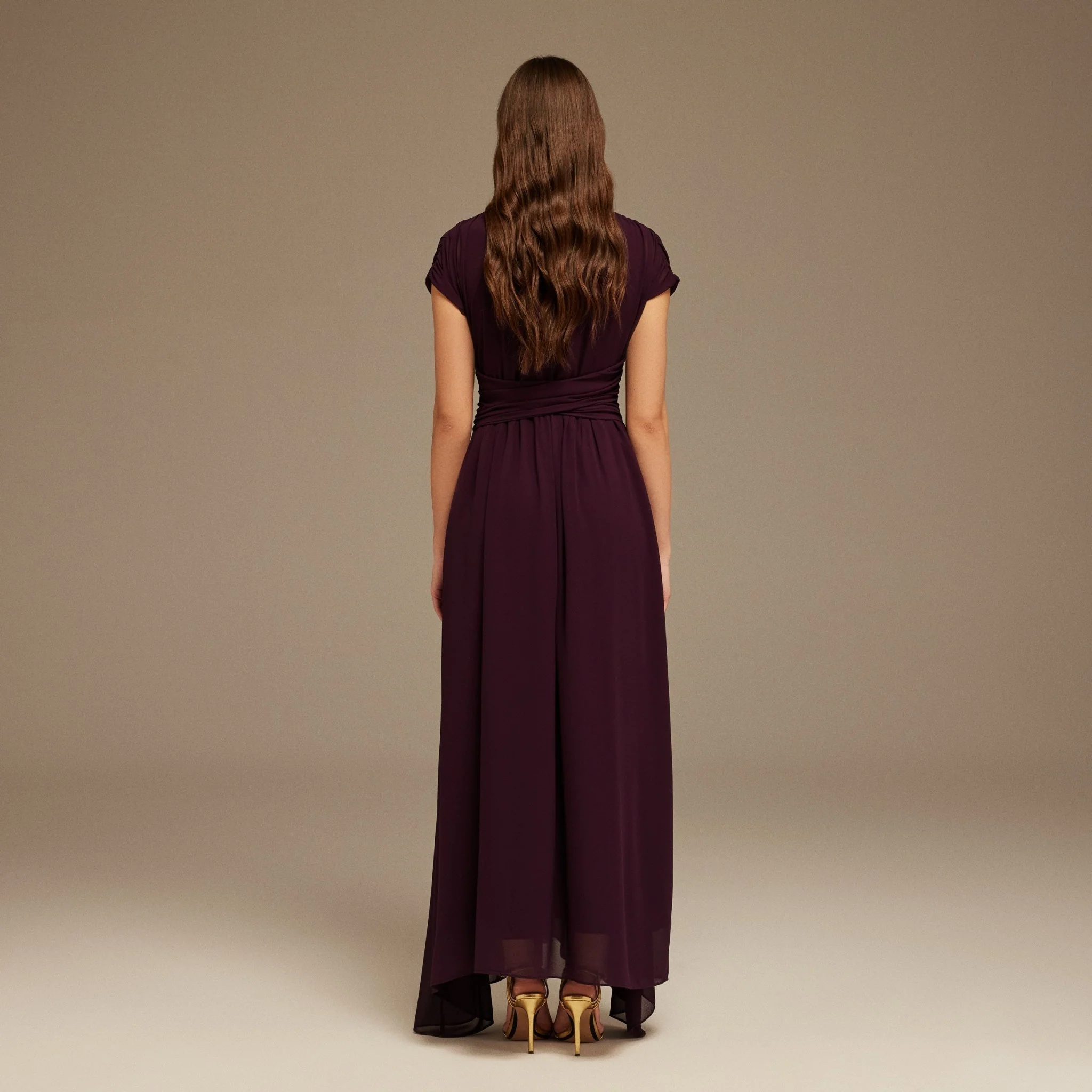 Pleated High-Low Dress with Draped Bodice - Image 4