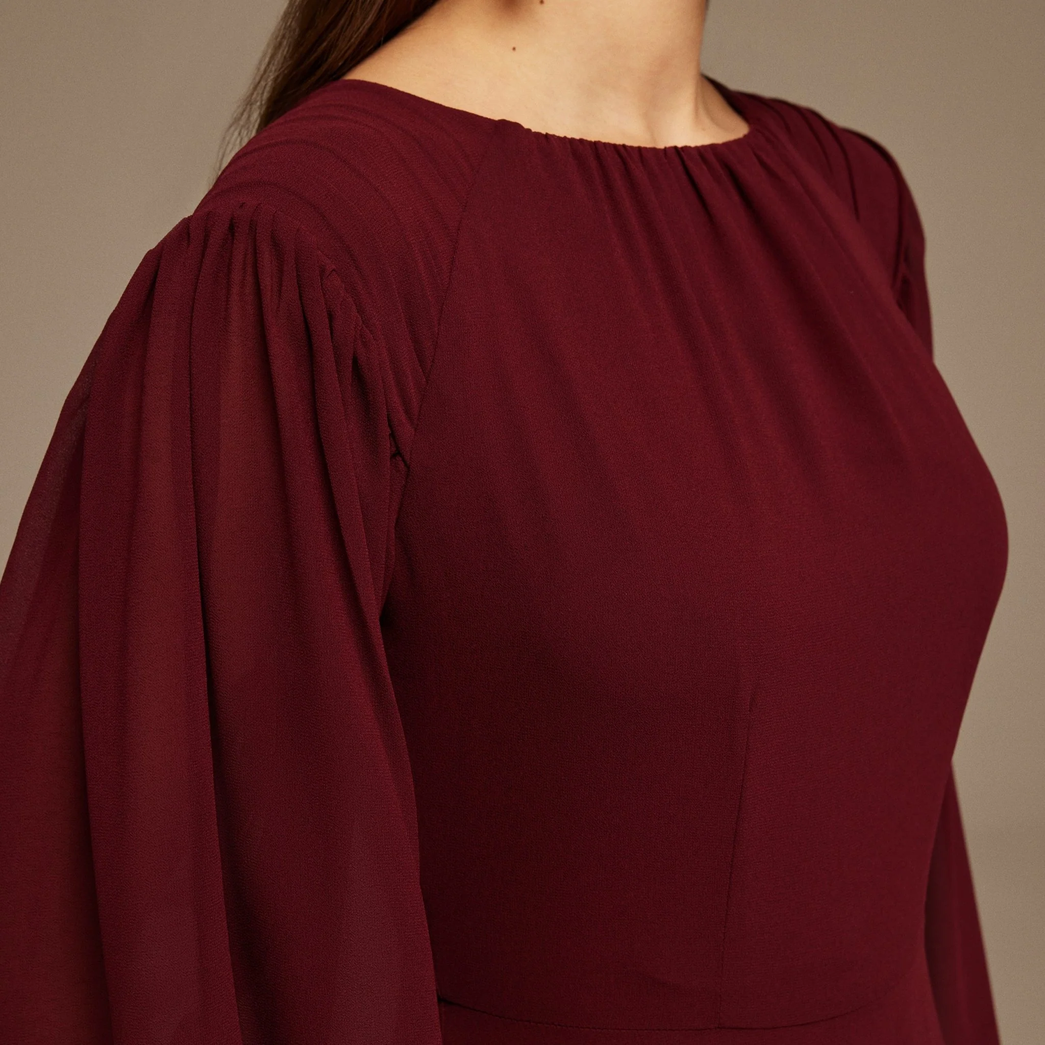 Pleated Long Sleeve Chiffon Maxi Dress - Image 3