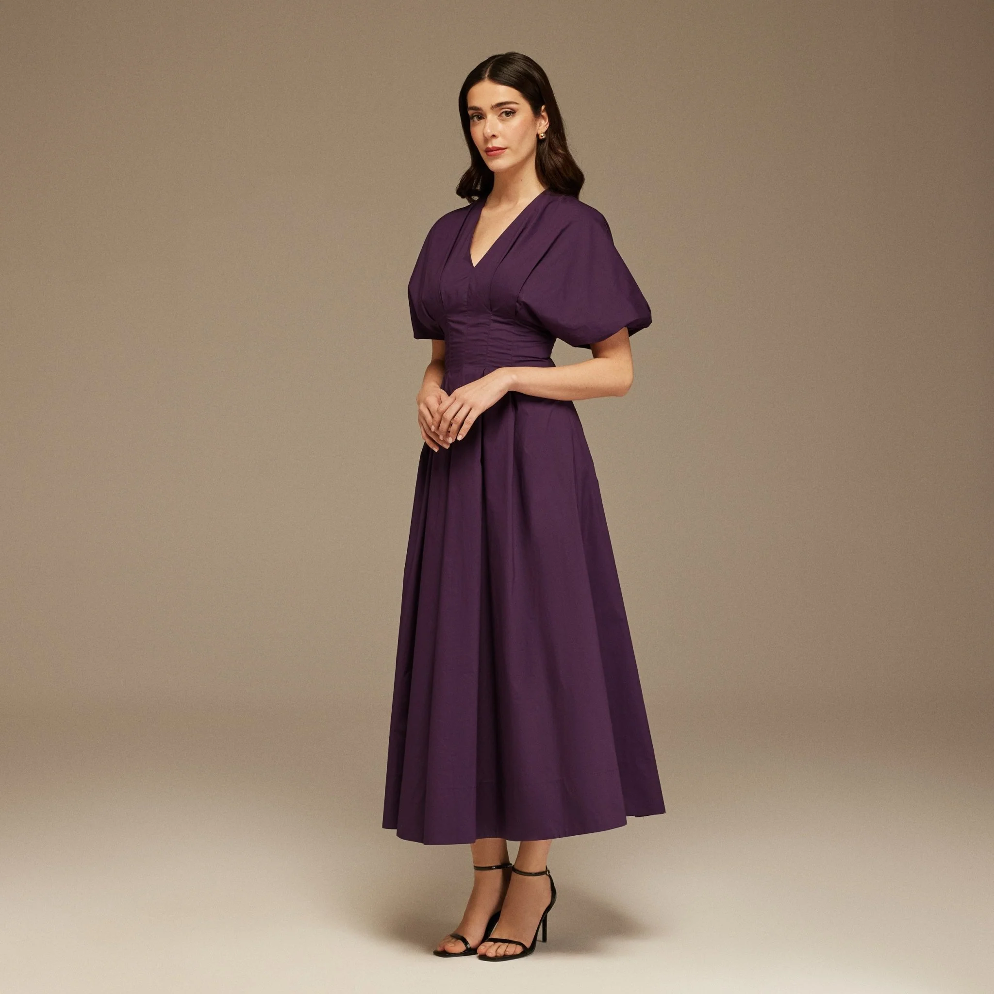 Short Sleeve Purple Pleated Maxi Dress - Image 2