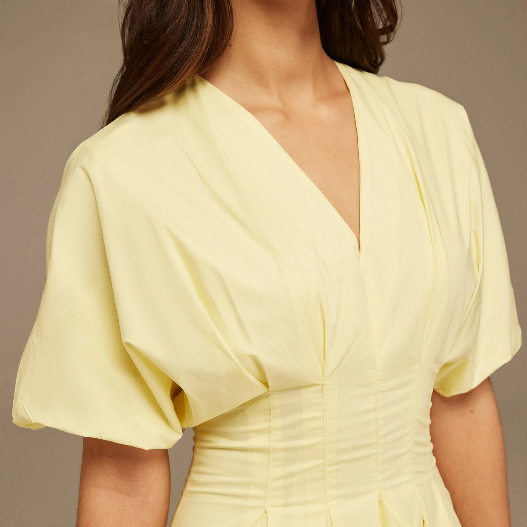 Short Sleeve Yellow Pleated Maxi Dress - Image 3