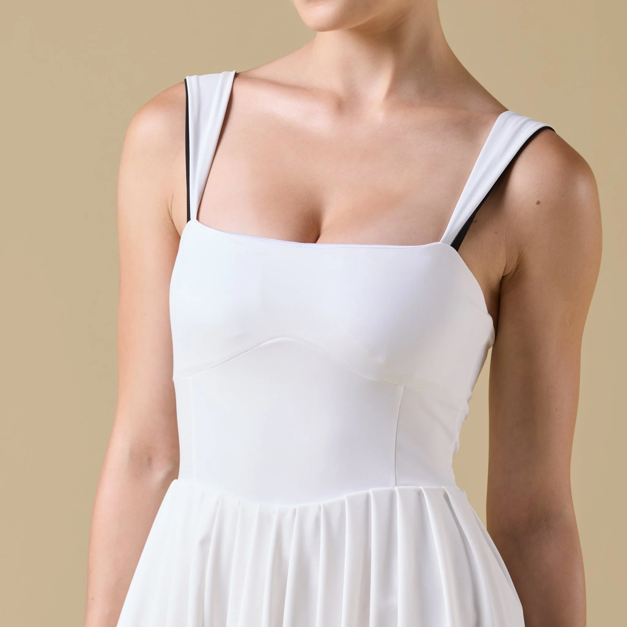 White Pleated Sleeveless Swimwear - Image 3