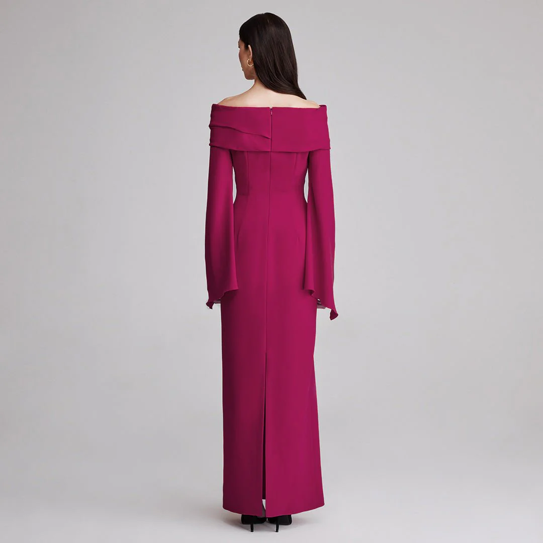 Draped Off Shoulder Crepe Maxi Dress - Image 4