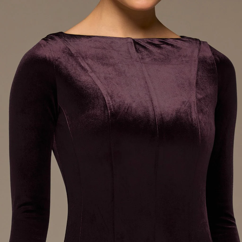 Plum Velvet Maxi Dress with Lace Godets - Image 3